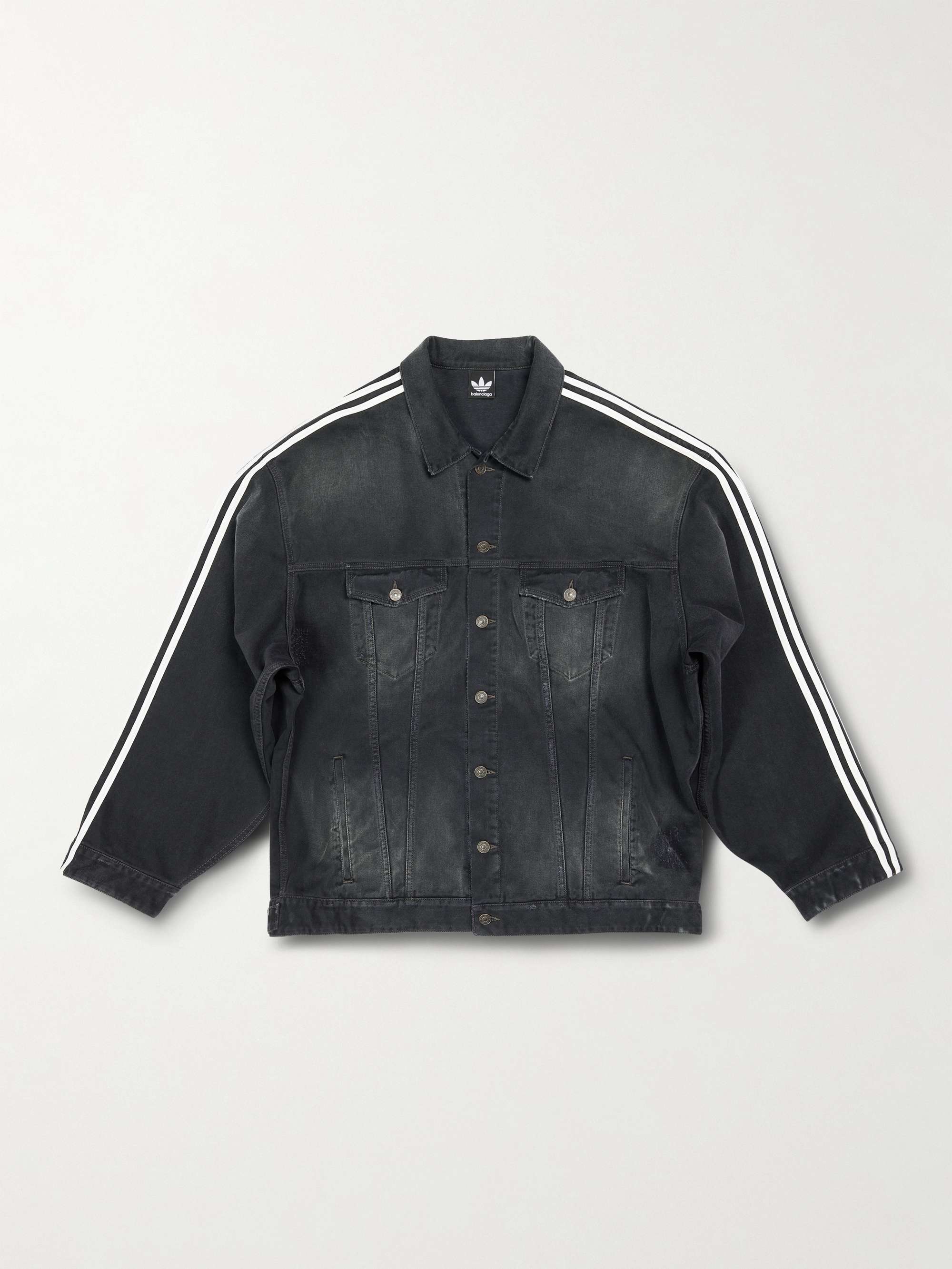 Black + adidas Oversized Distressed Striped Denim Jacket | BALENCIAGA | MR  PORTER