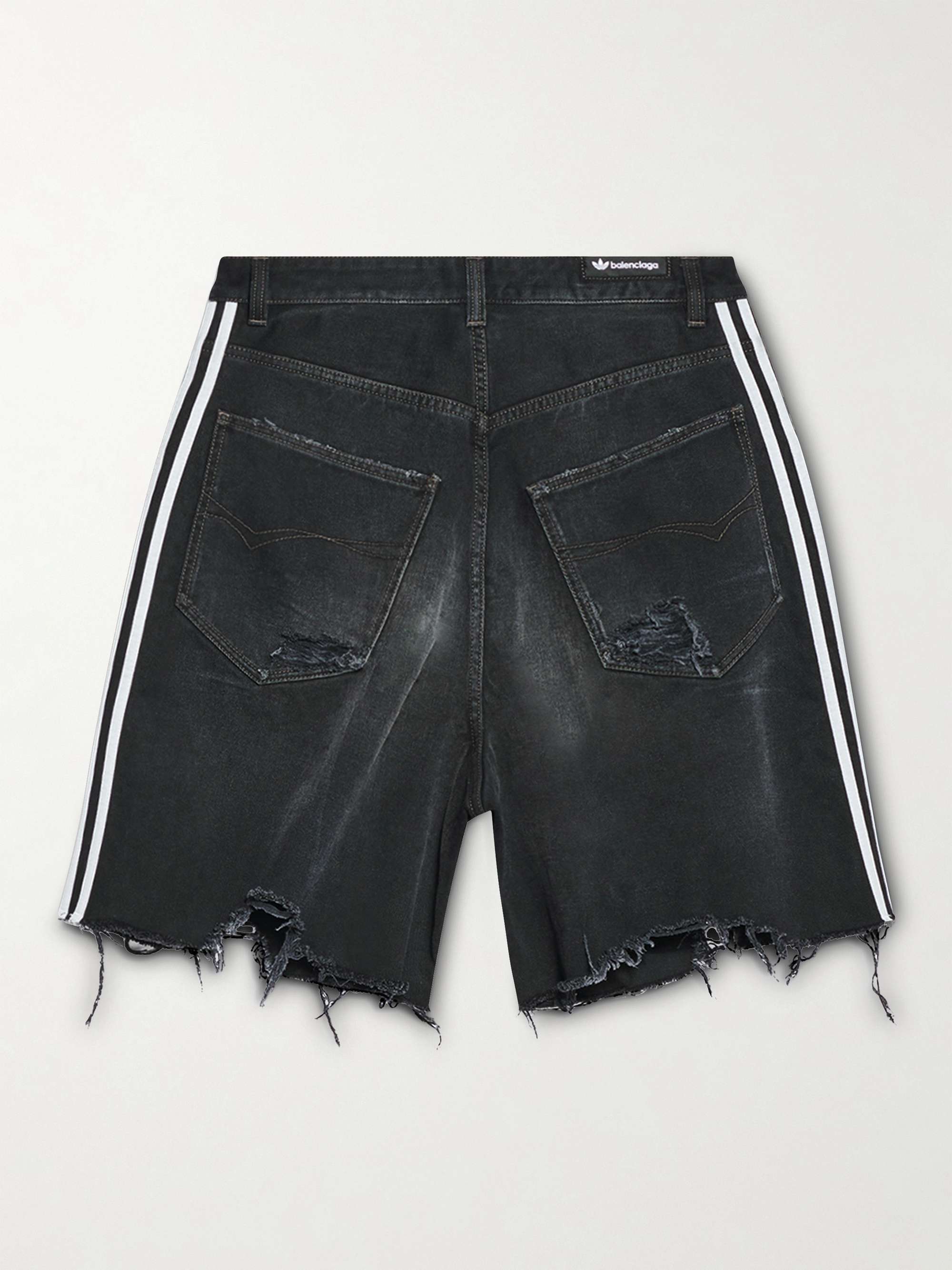 BALENCIAGA + adidas Wide-Leg Distressed Striped Denim Shorts for Men | MR  PORTER