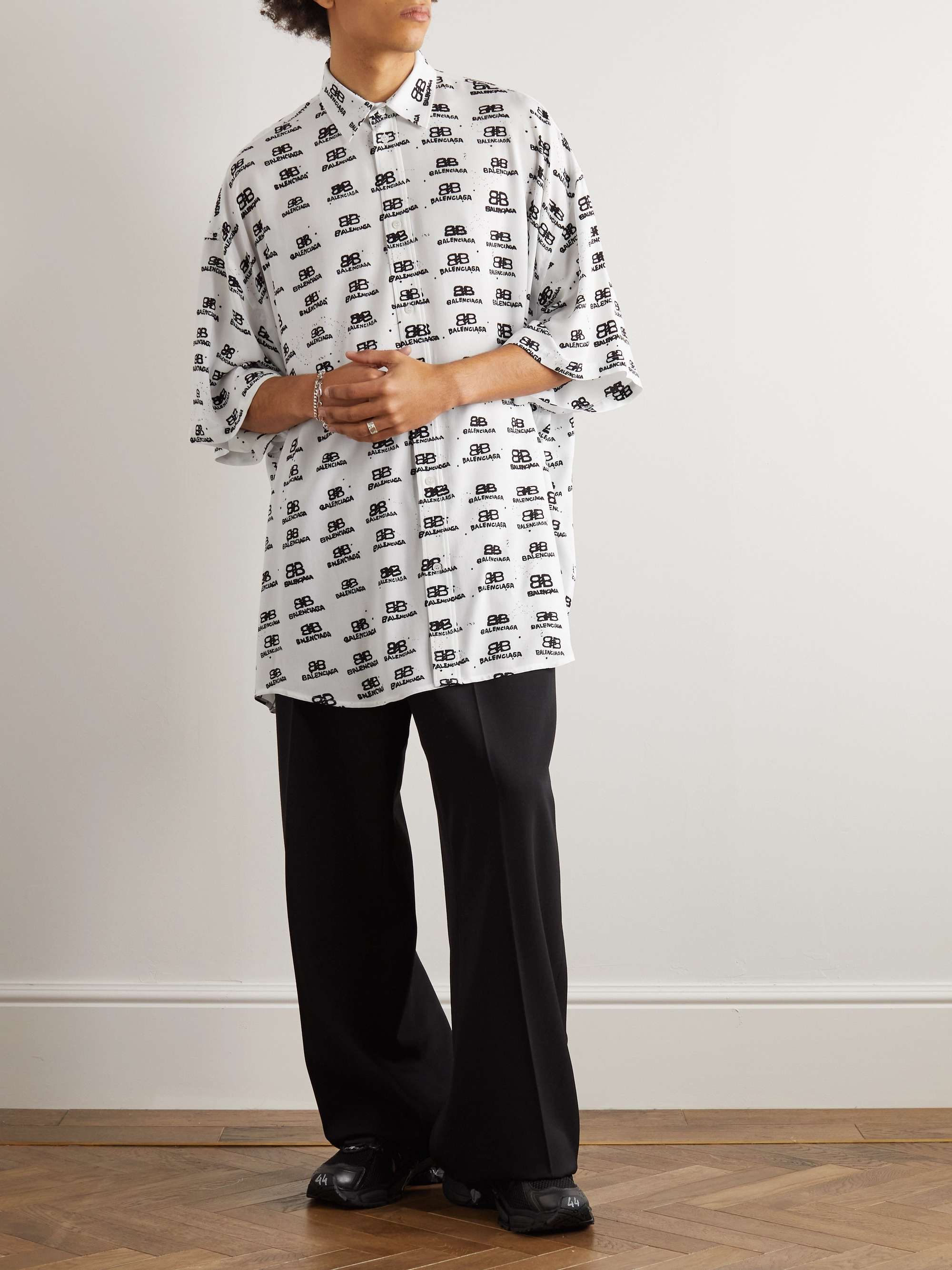BALENCIAGA Oversized Logo-Print Crepe Shirt for Men | MR PORTER
