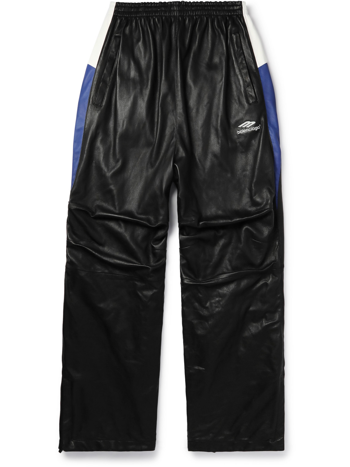 Balenciaga Straight-leg Striped Leather Sweatpants In Black