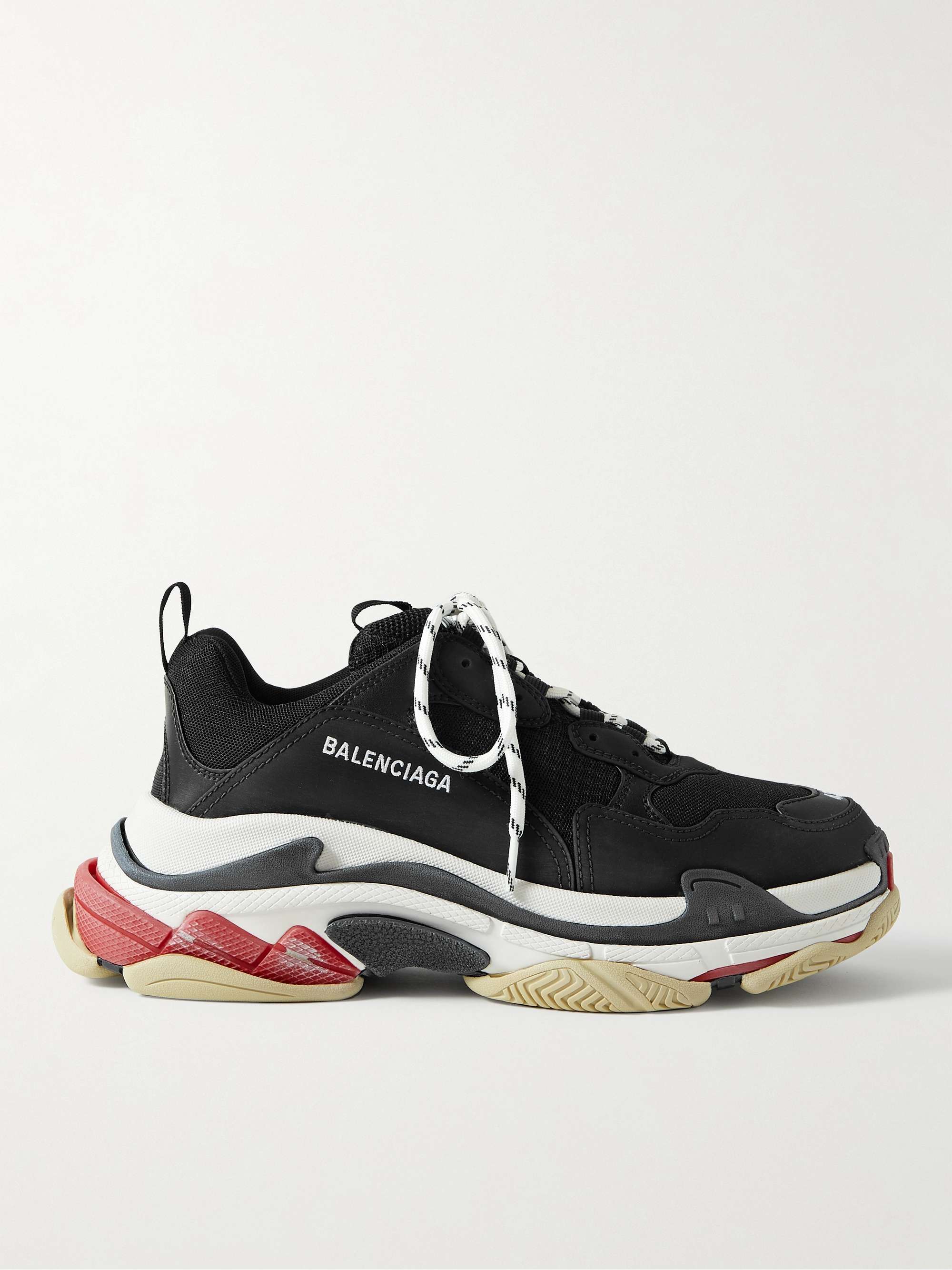 Black Triple S Mesh, Faux Suede and Faux Leather Sneakers | BALENCIAGA | MR  PORTER