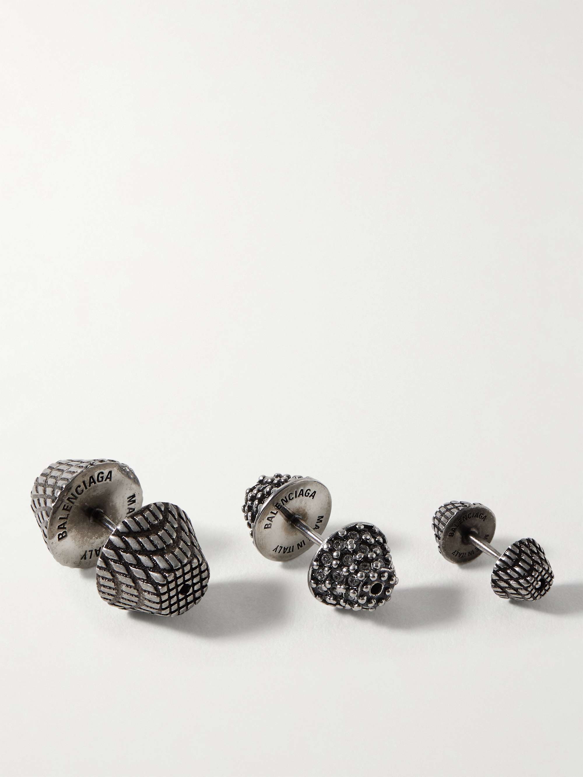 Set di tre orecchini in metallo argentato anticato con cristalli Cagole  BALENCIAGA da uomo | MR PORTER