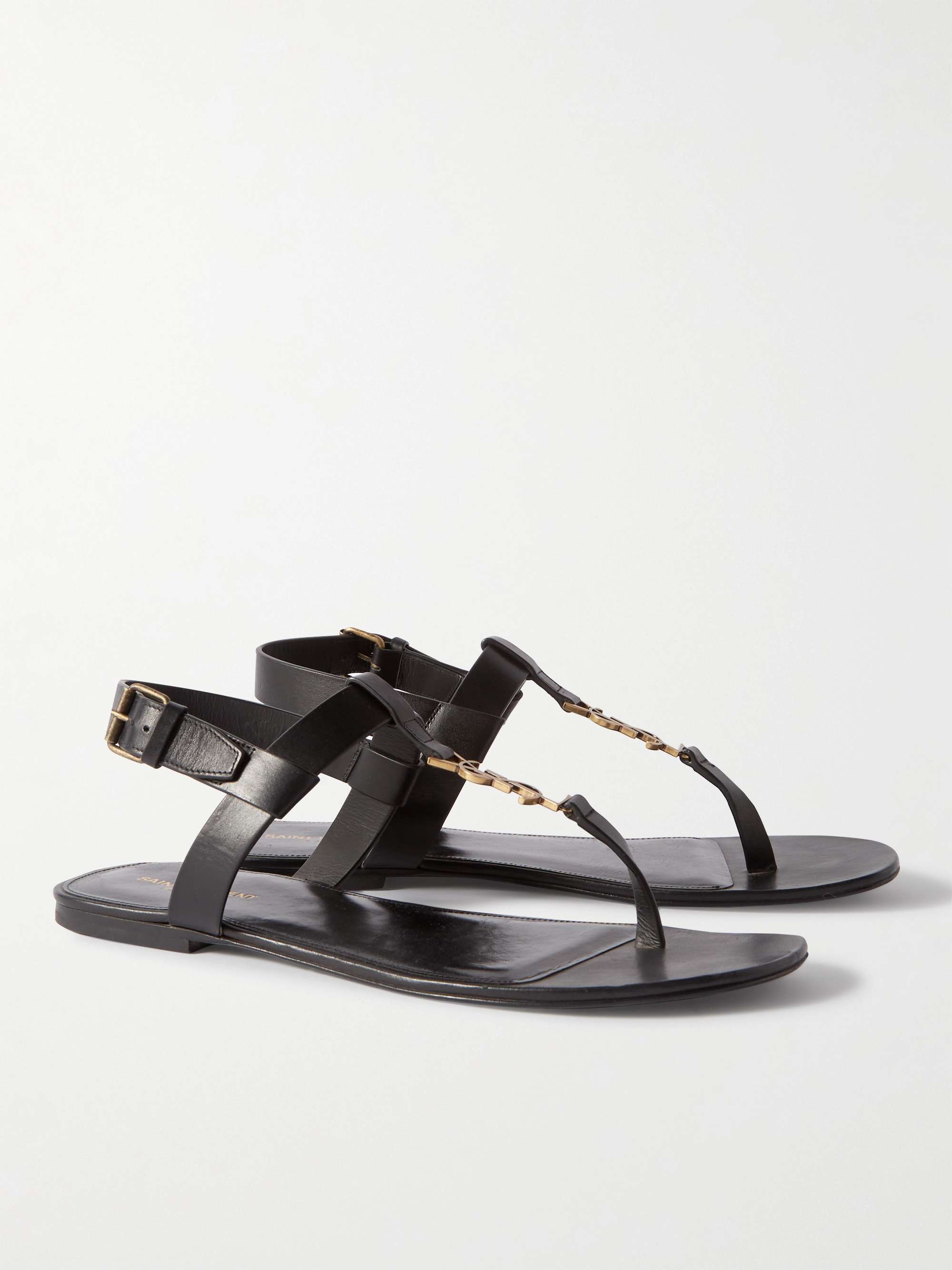 SAINT LAURENT Cassandre Logo-Embellished Leather Sandals for Men | MR ...