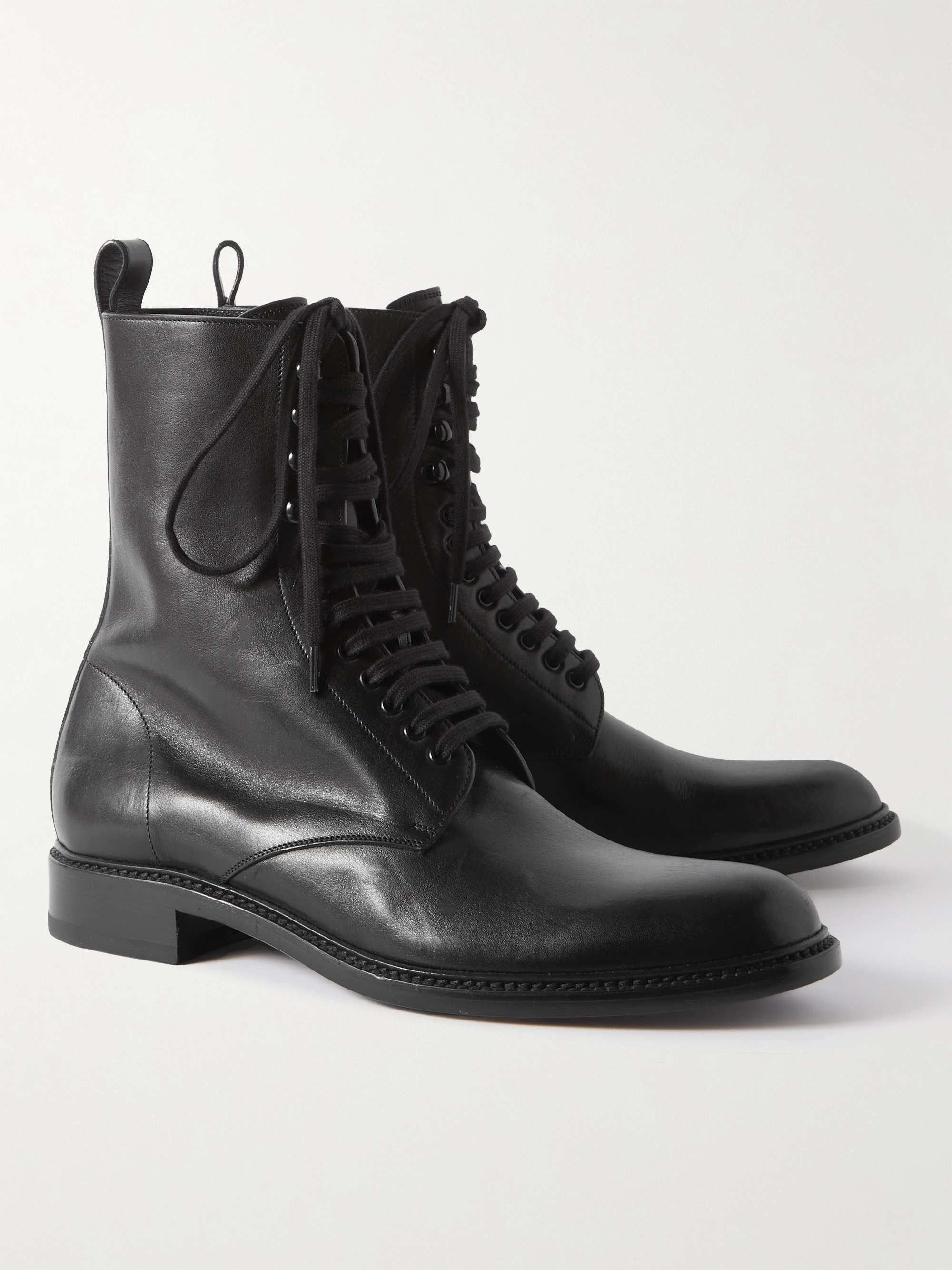 SAINT LAURENT Army Glossed-Leather Lace-Up Boots for Men | MR PORTER