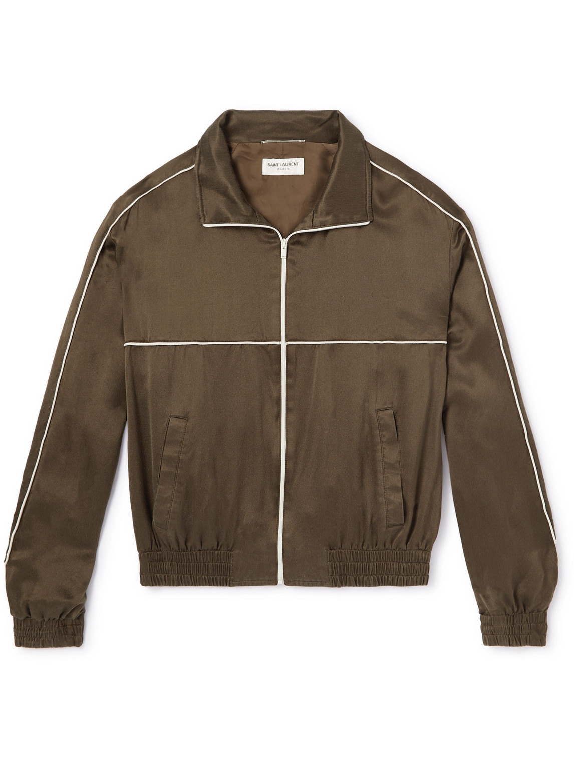 Saint Laurent Zip-up Silk Track Jacket In Brown