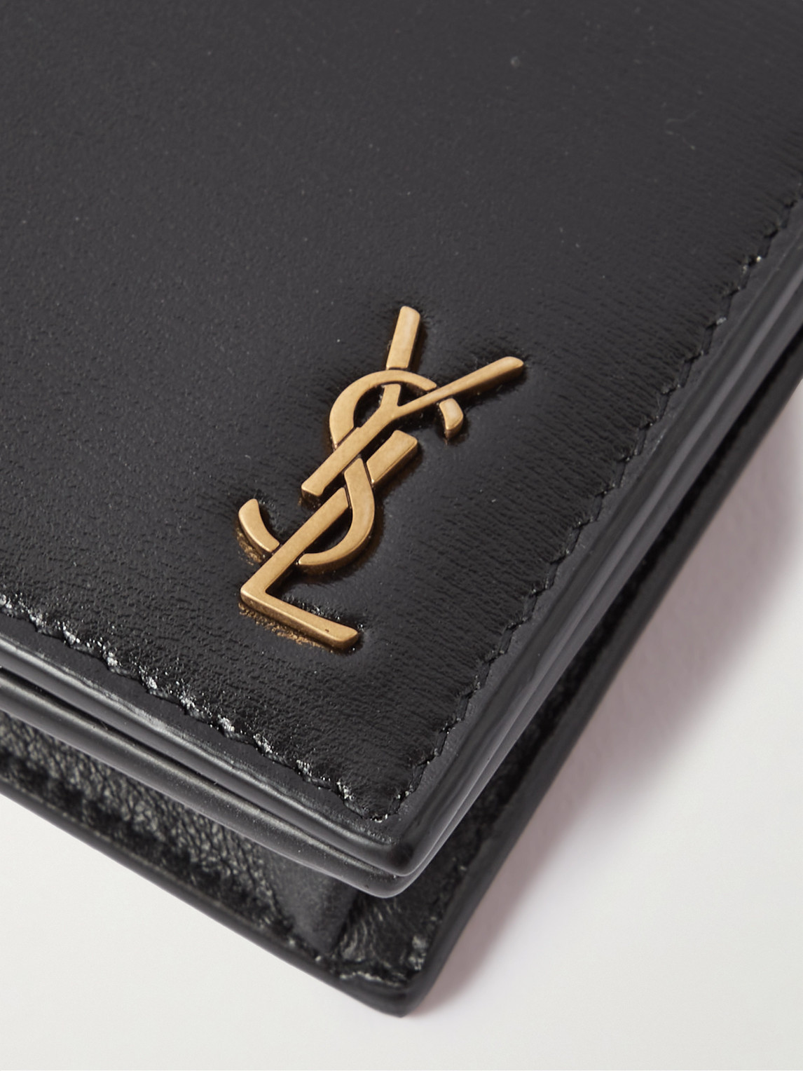 Shop Saint Laurent Logo-appliquéd Leather Cardholder In Black