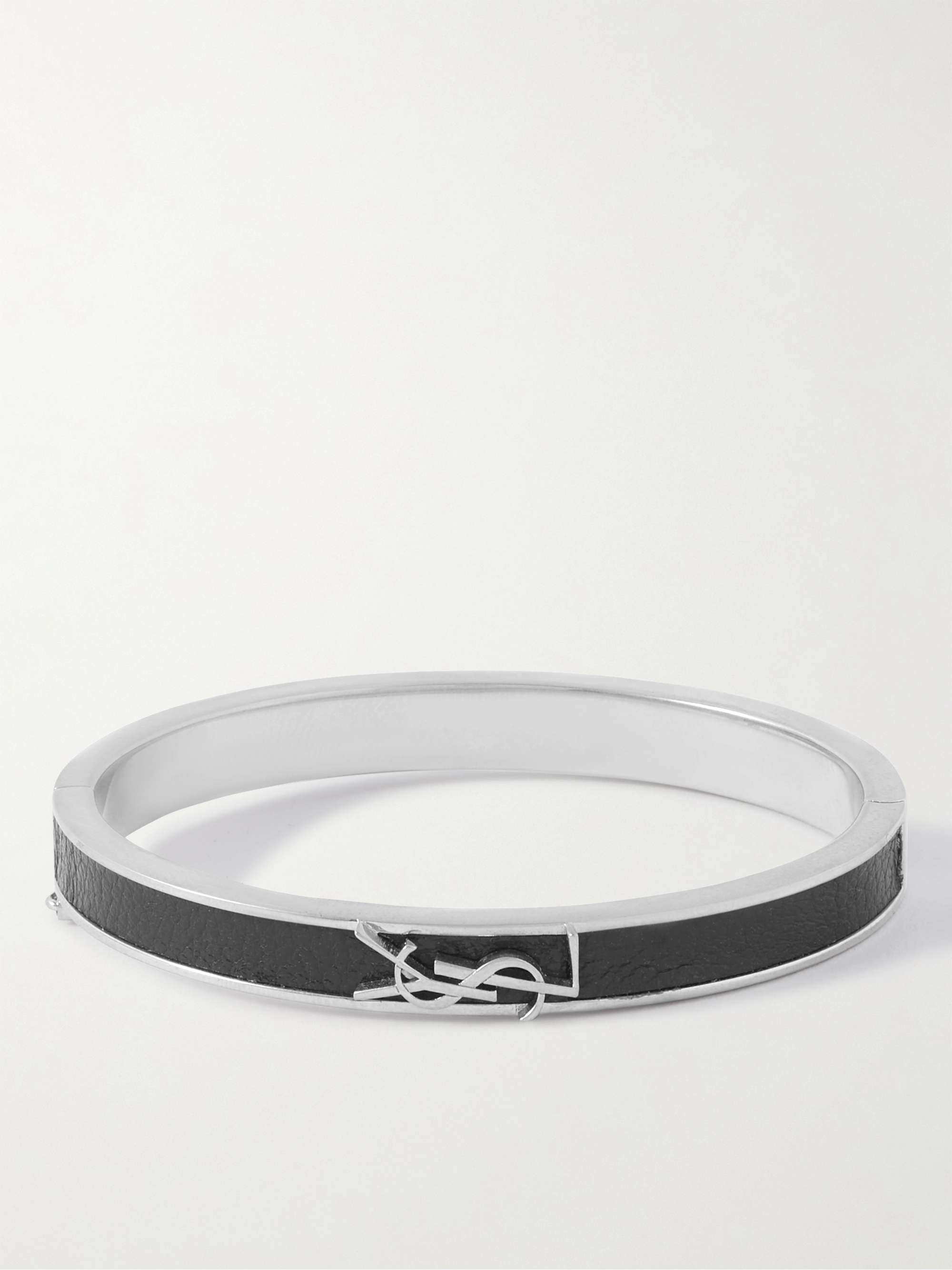 SAINT LAURENT Silver-Tone and Leather Bracelet for Men | MR PORTER