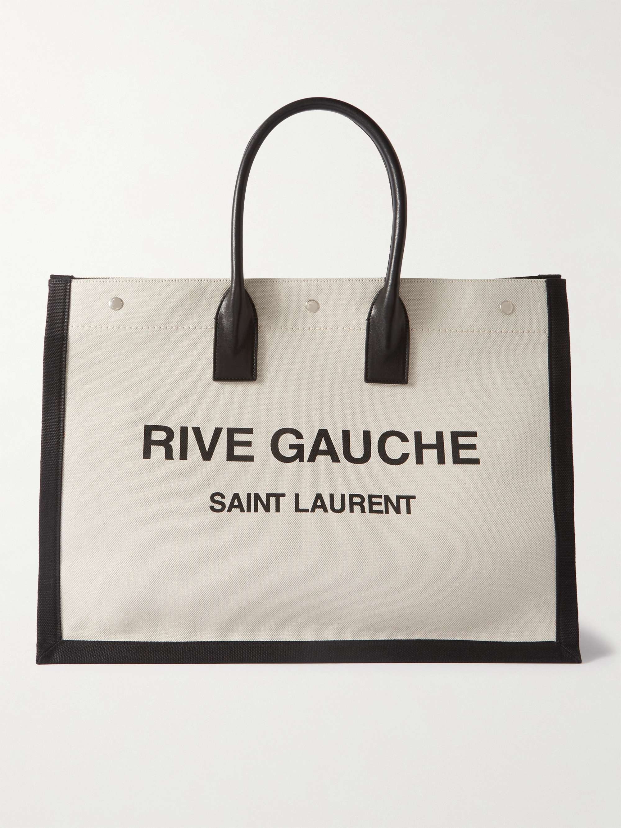 SAINT LAURENT Logo-Print Leather-Trimmed Canvas Tote Bag for Men | MR PORTER
