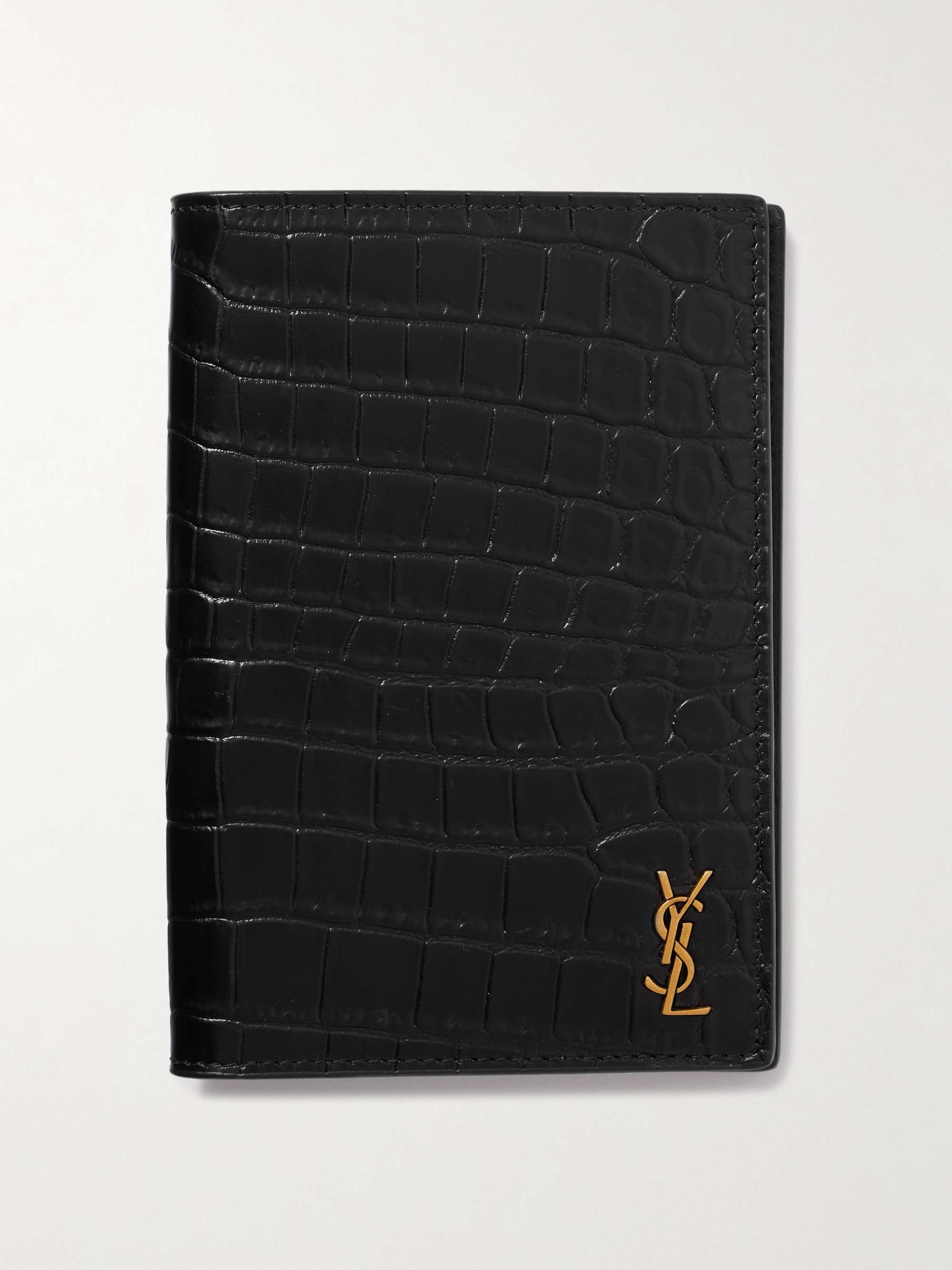 Saint Laurent - Men - Cassandre Logo-Appliquéd Croc-effect Leather Passport Cover Black