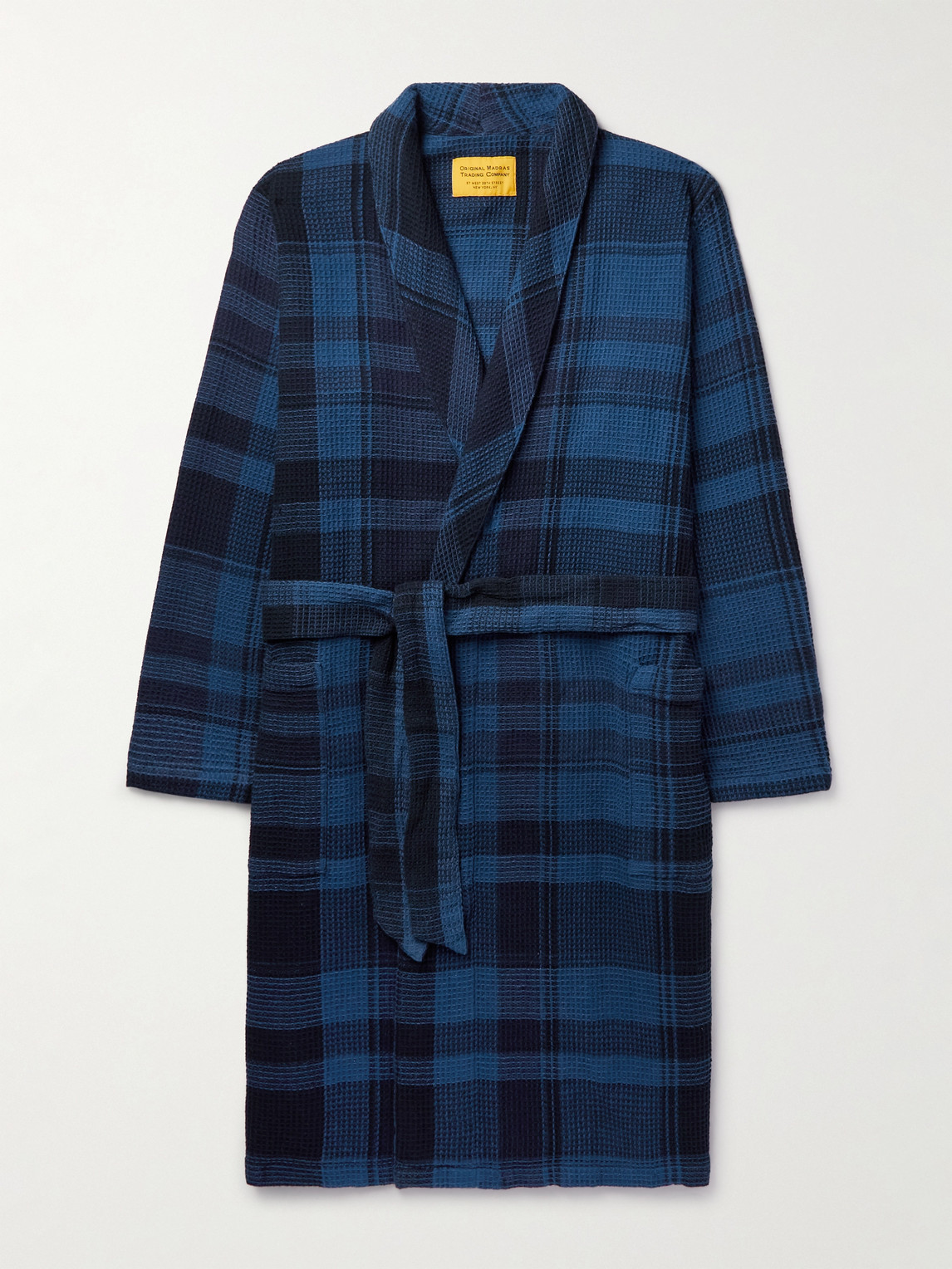 Checked Waffle-Knit Cotton Robe