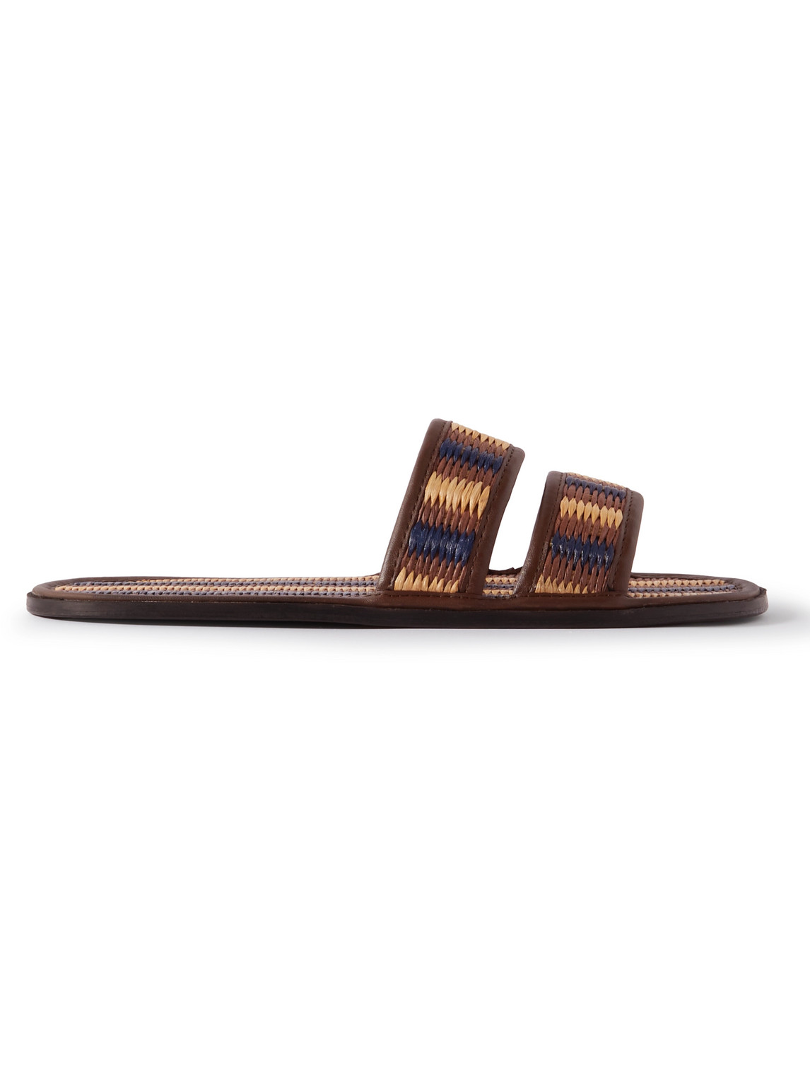 Bode Duotone Leather-trimmed Raffia Slides In Brown