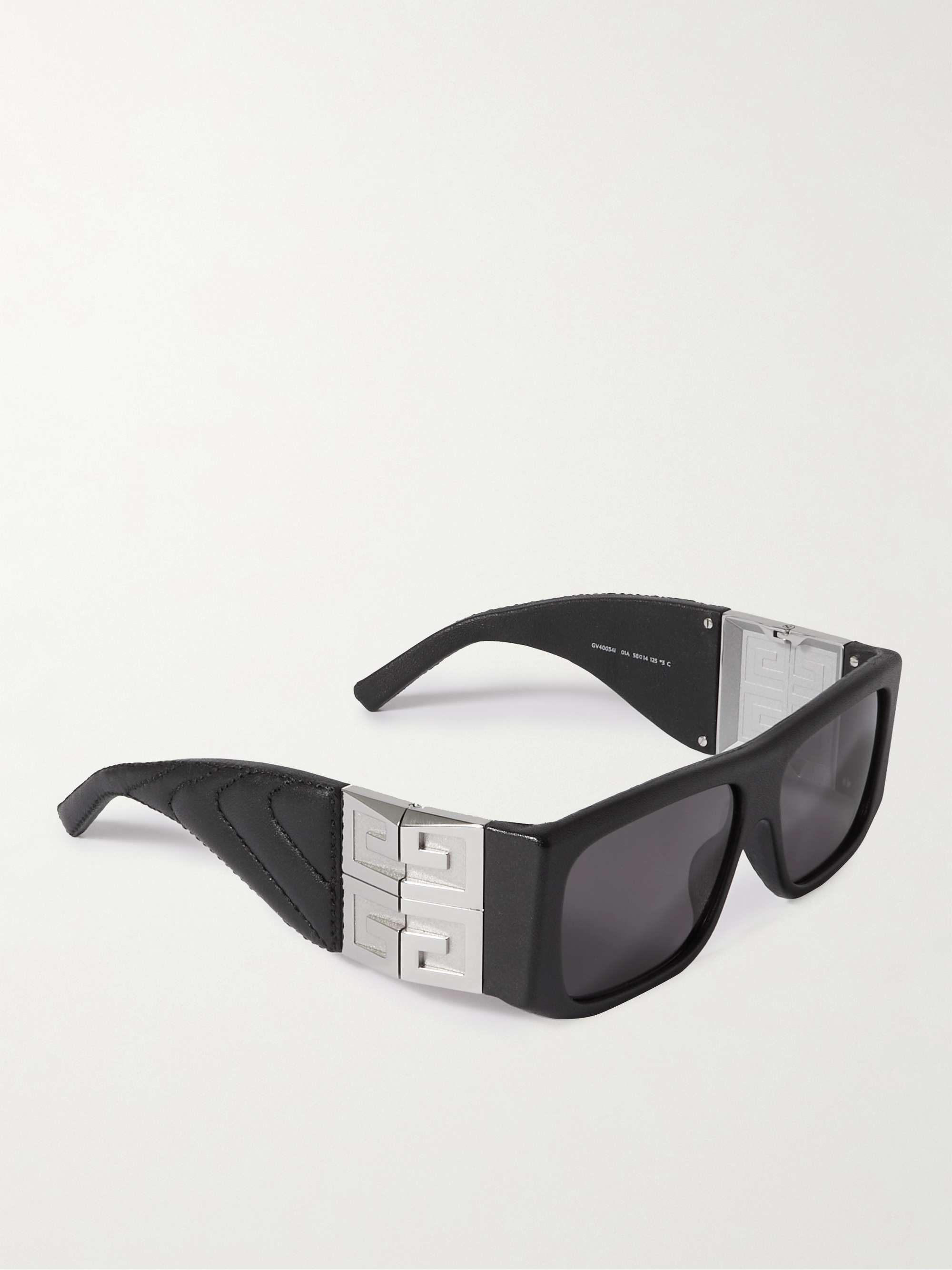 GIVENCHY 4G Square-Frame Acetate, Silver-tone and Leather Sunglasses ...
