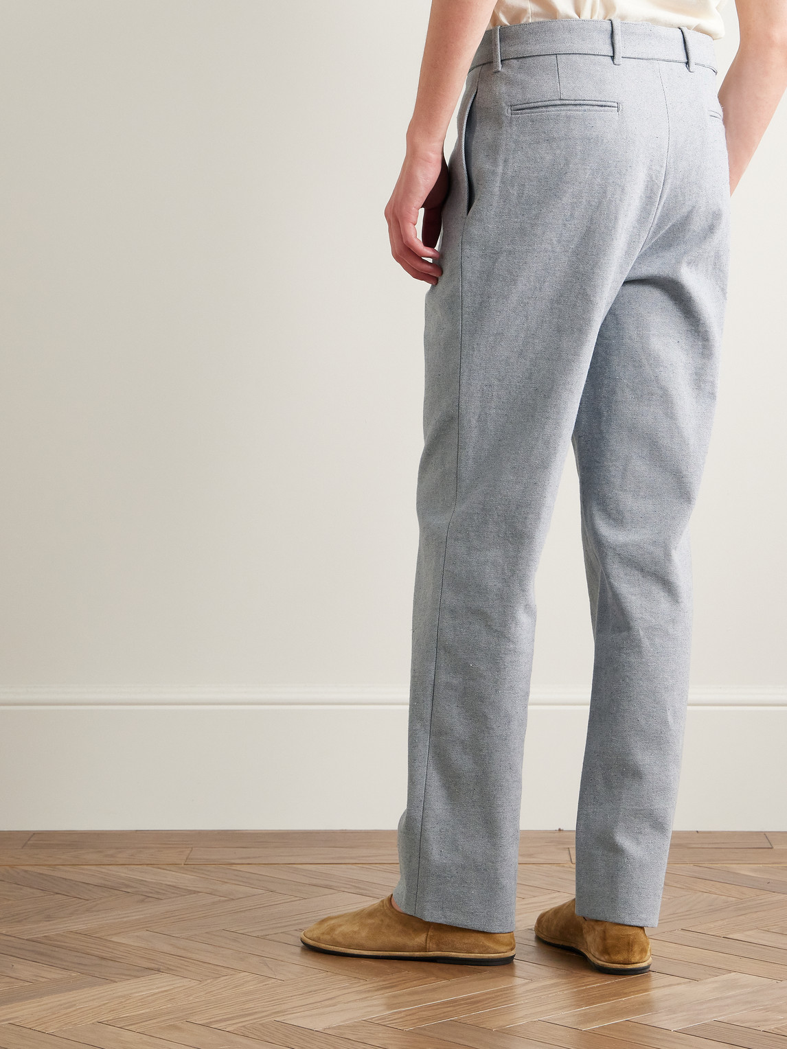 Shop Stòffa Straight-leg Belted Pleated Cotton-twill Trousers In Blue