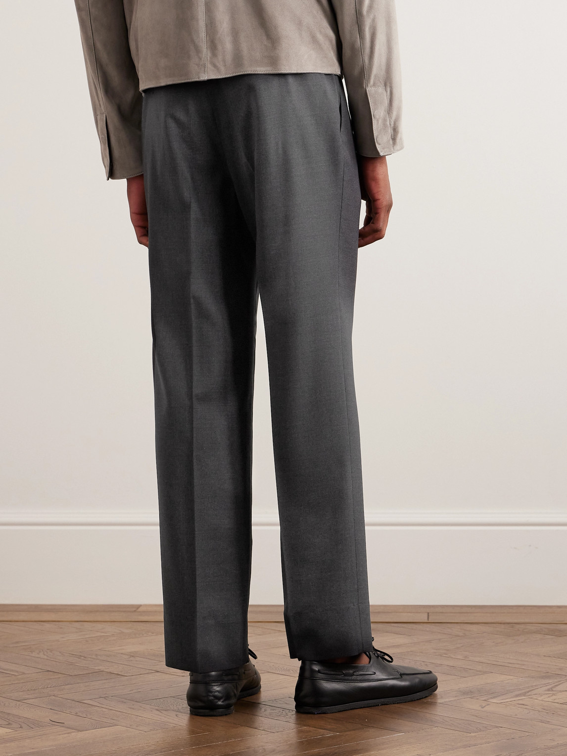 Shop Stòffa Tapered Pleated Wool Trousers In Gray