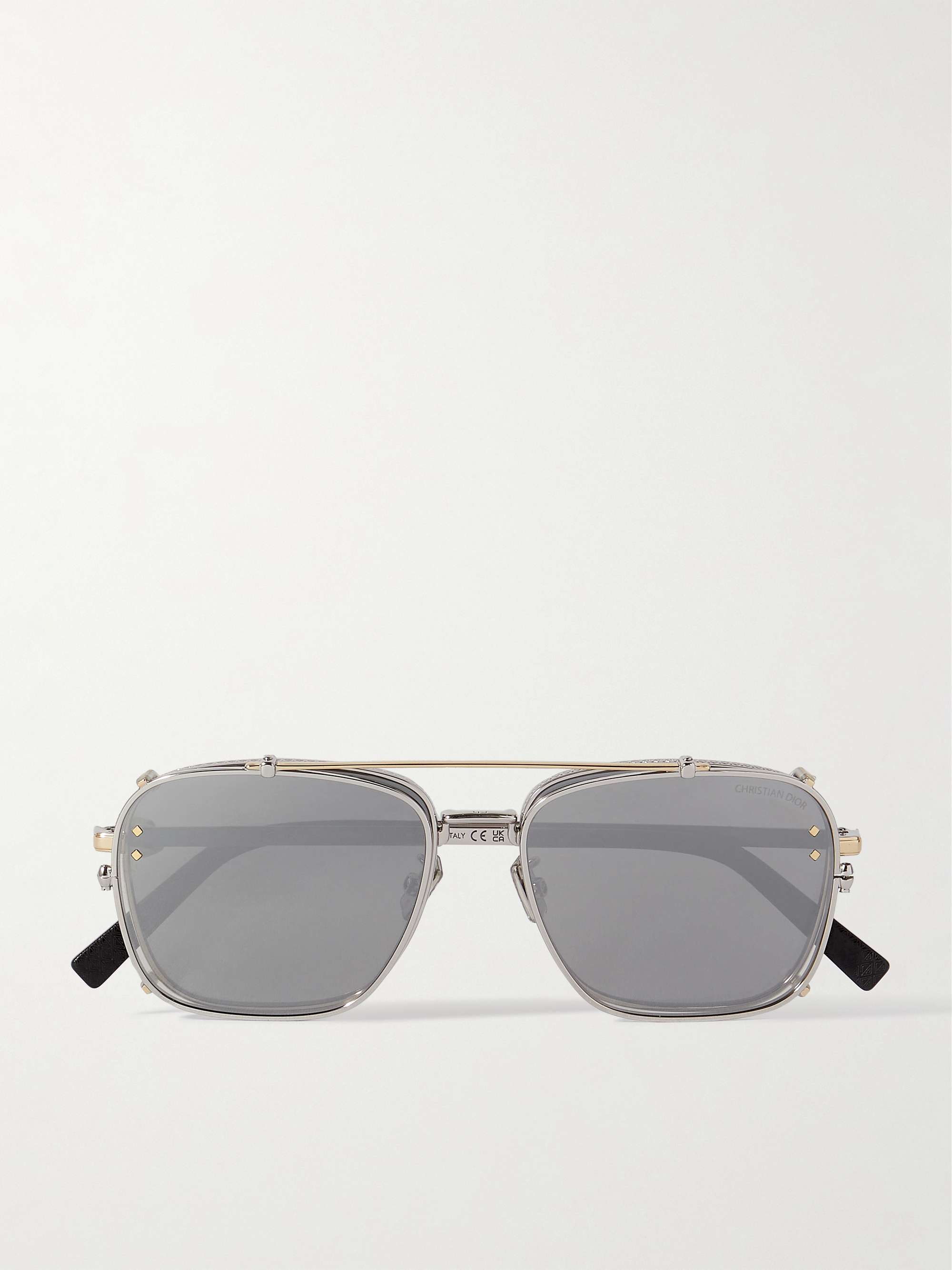 DIOR EYEWEAR Dior90 S1U Rectangular-Frame Silver-Tone Sunglasses 