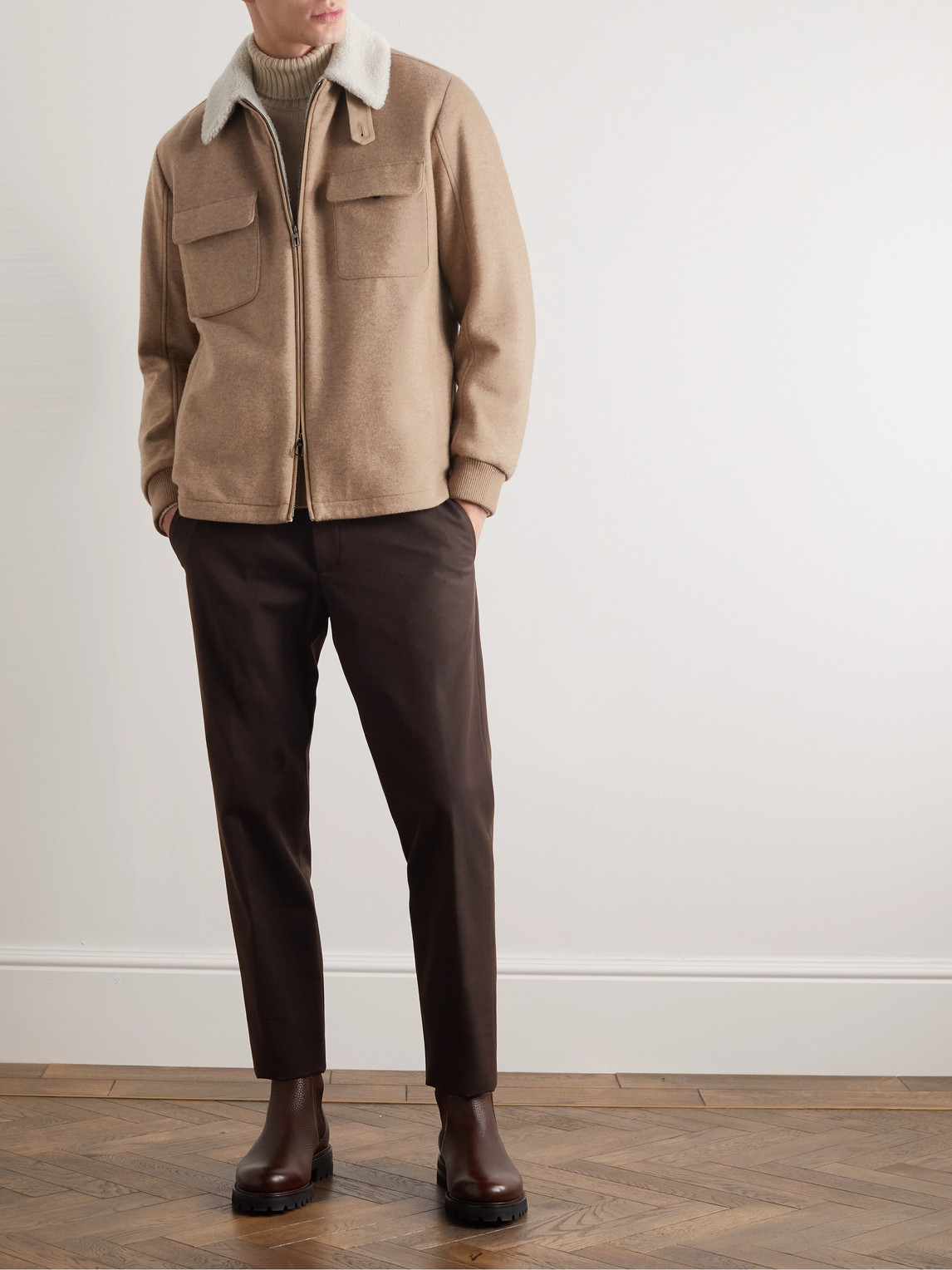 Shop Loro Piana Suede-trimmed Shearling-lined Cashmere-blend Shirt Jacket In Neutrals