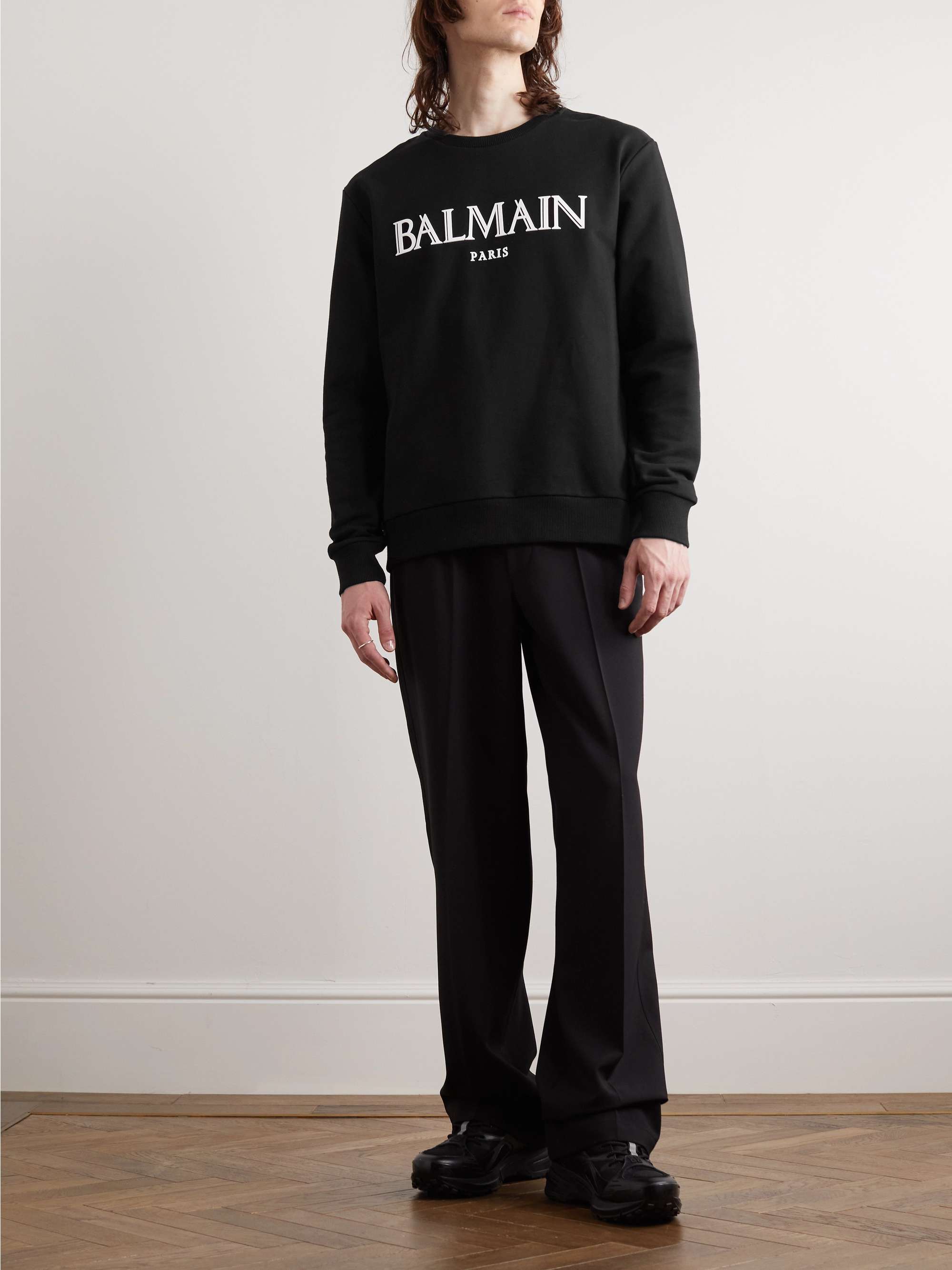 BALMAIN Logo-Flocked Cotton-Jersey Sweatshirt for Men | MR PORTER