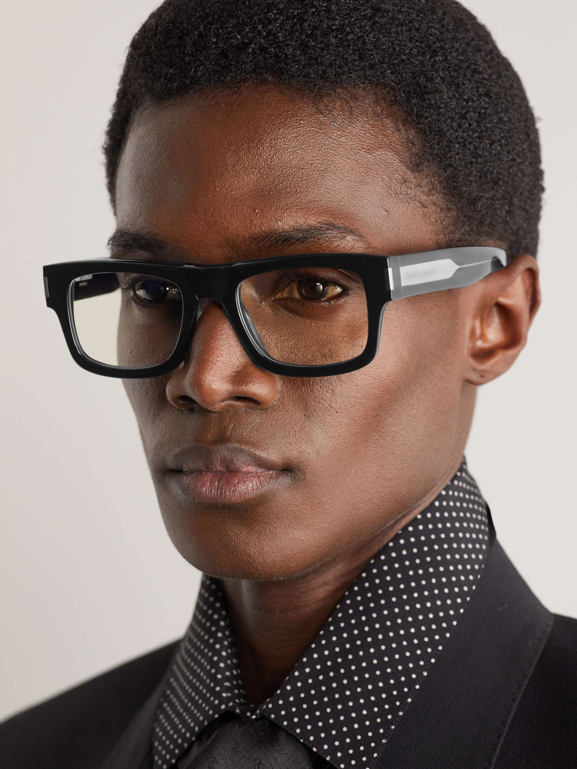 أسود نظارات طبية بإطار مربع من الأسيتات | SAINT LAURENT EYEWEAR | MR PORTER