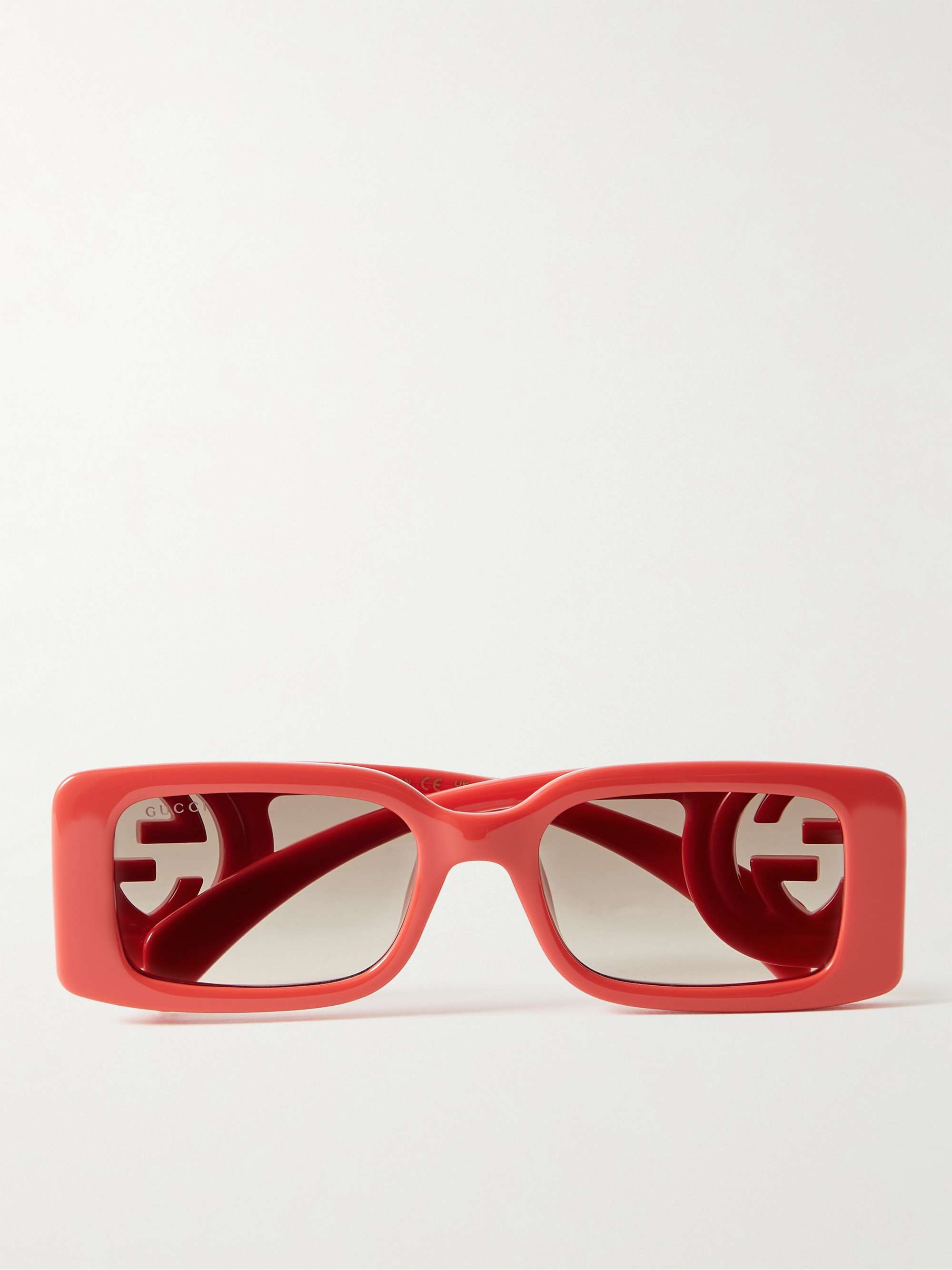 أحمر نظارات شمسية بإطار مستطيل من الأسيتات | GUCCI EYEWEAR | MR PORTER