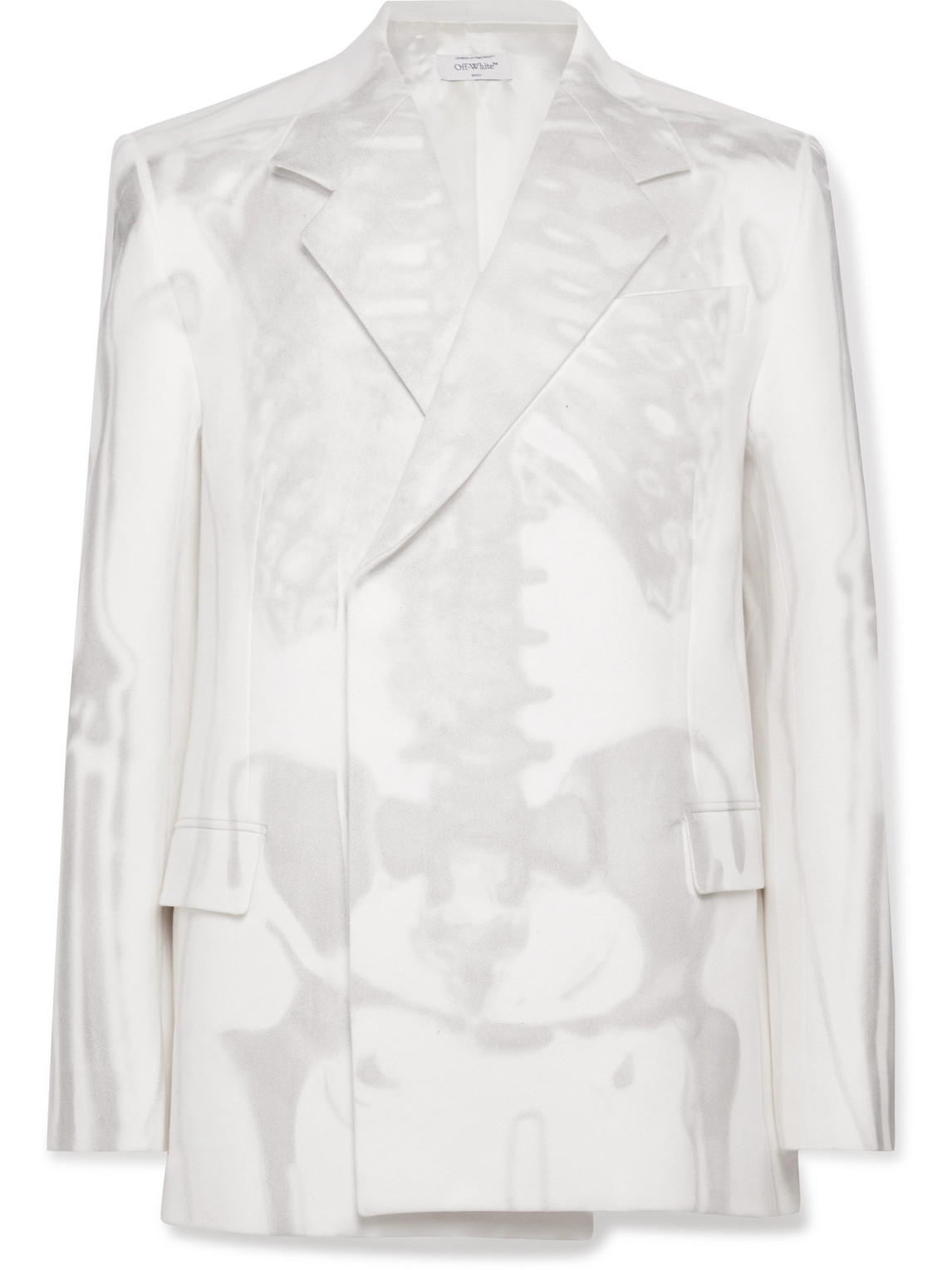Off-white Double-breasted Printed Denim Blazer In White
