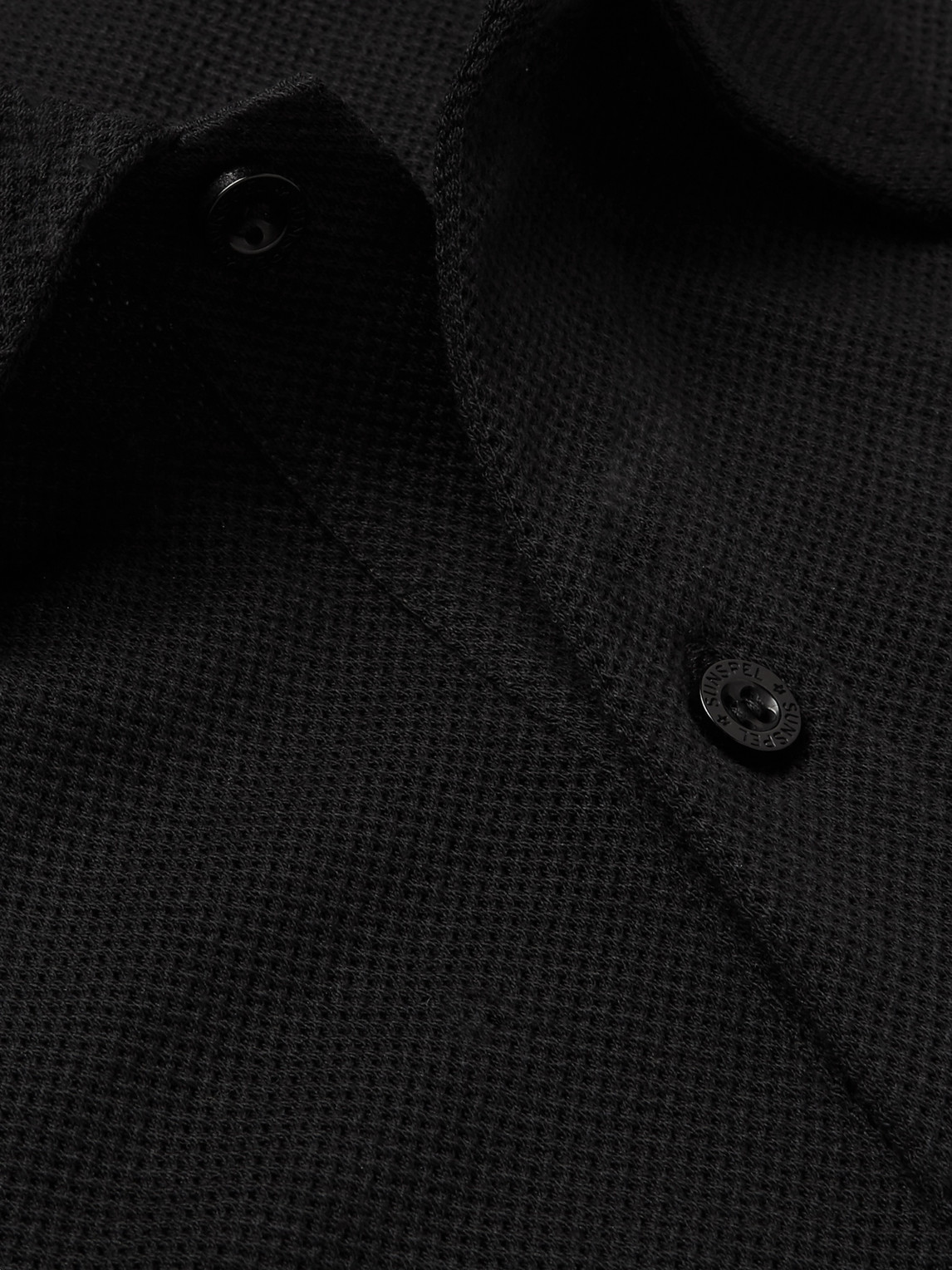 Shop Sunspel Riviera Slim-fit Cotton-mesh Polo Shirt In Black