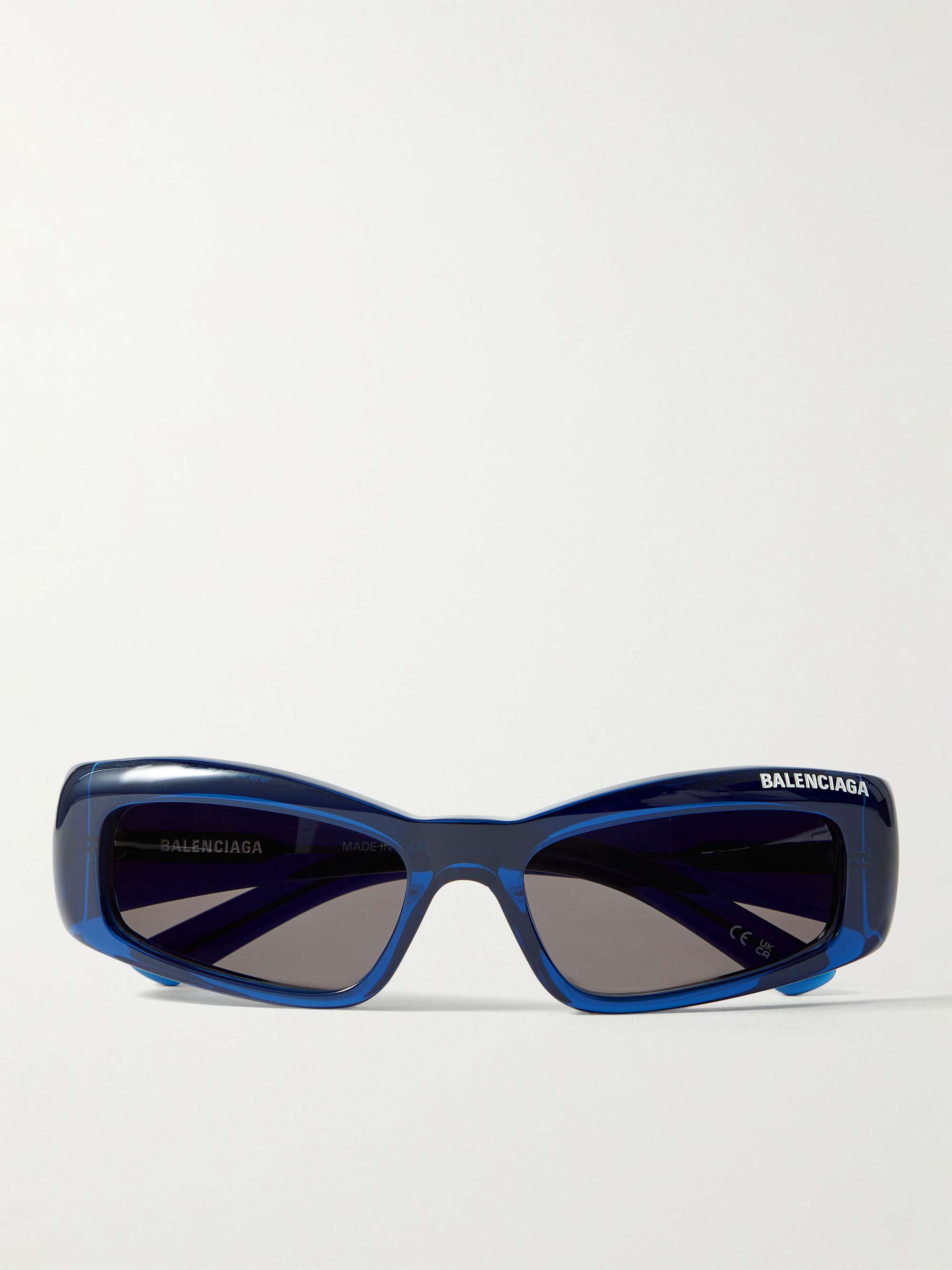 BALENCIAGA EYEWEAR Rectangular-Frame Logo-Print Acetate Sunglasses for Men  | MR PORTER