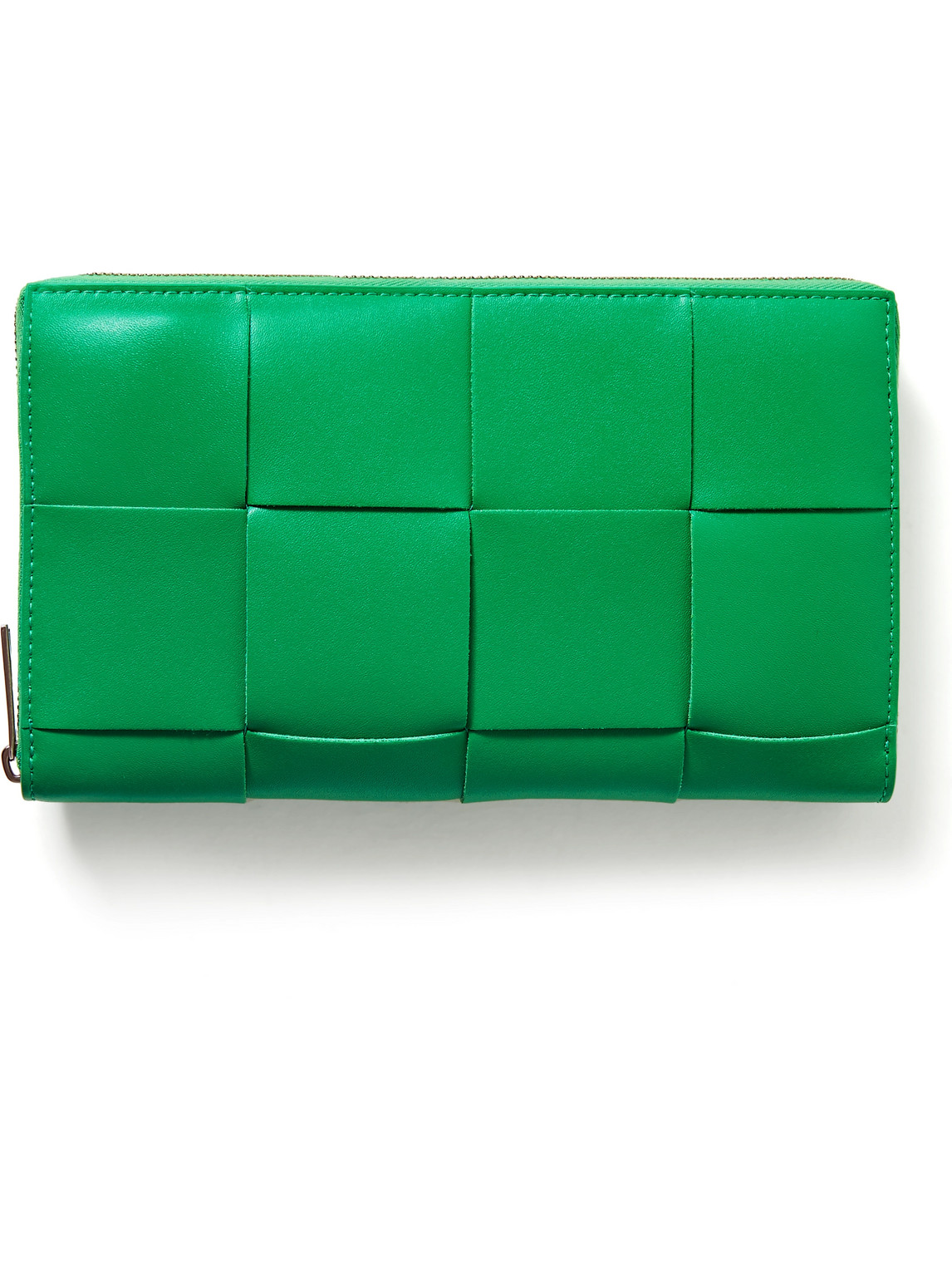 Bottega Veneta Intrecciato Leather Zip-around Wallet In Green
