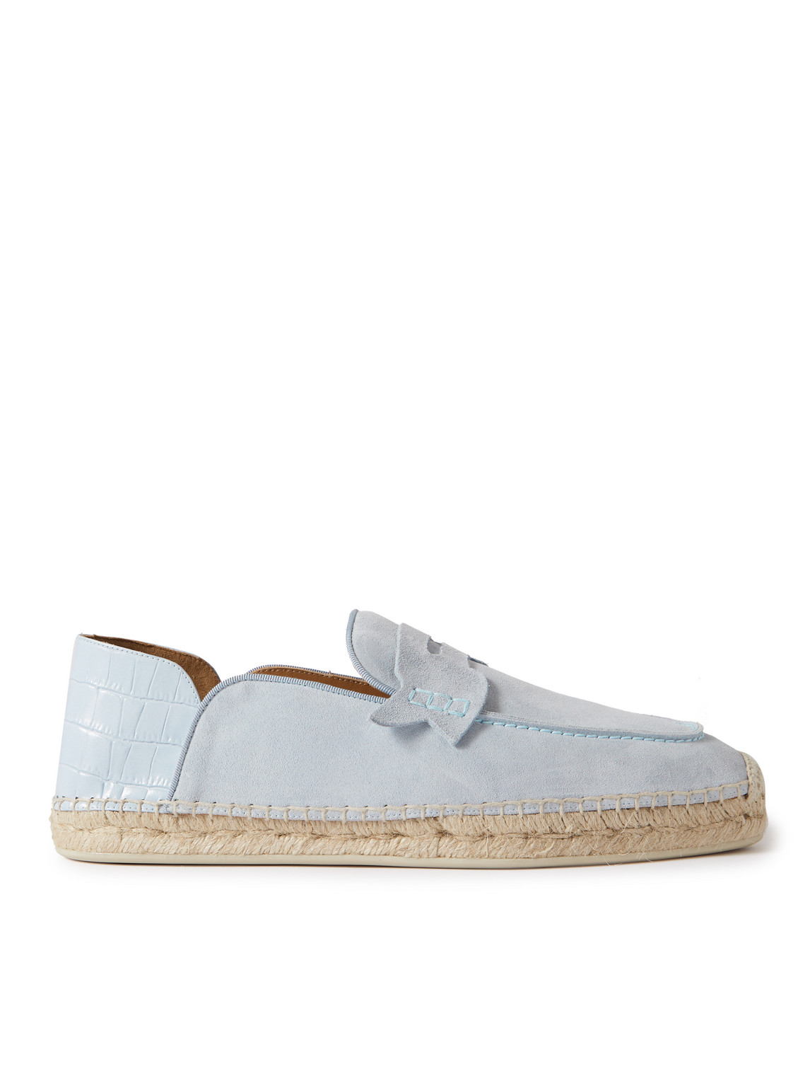 Shop Christian Louboutin Paquepapa Collapsible-heel Croc-effect Leather-trimmed Suede Espadrilles In Blue