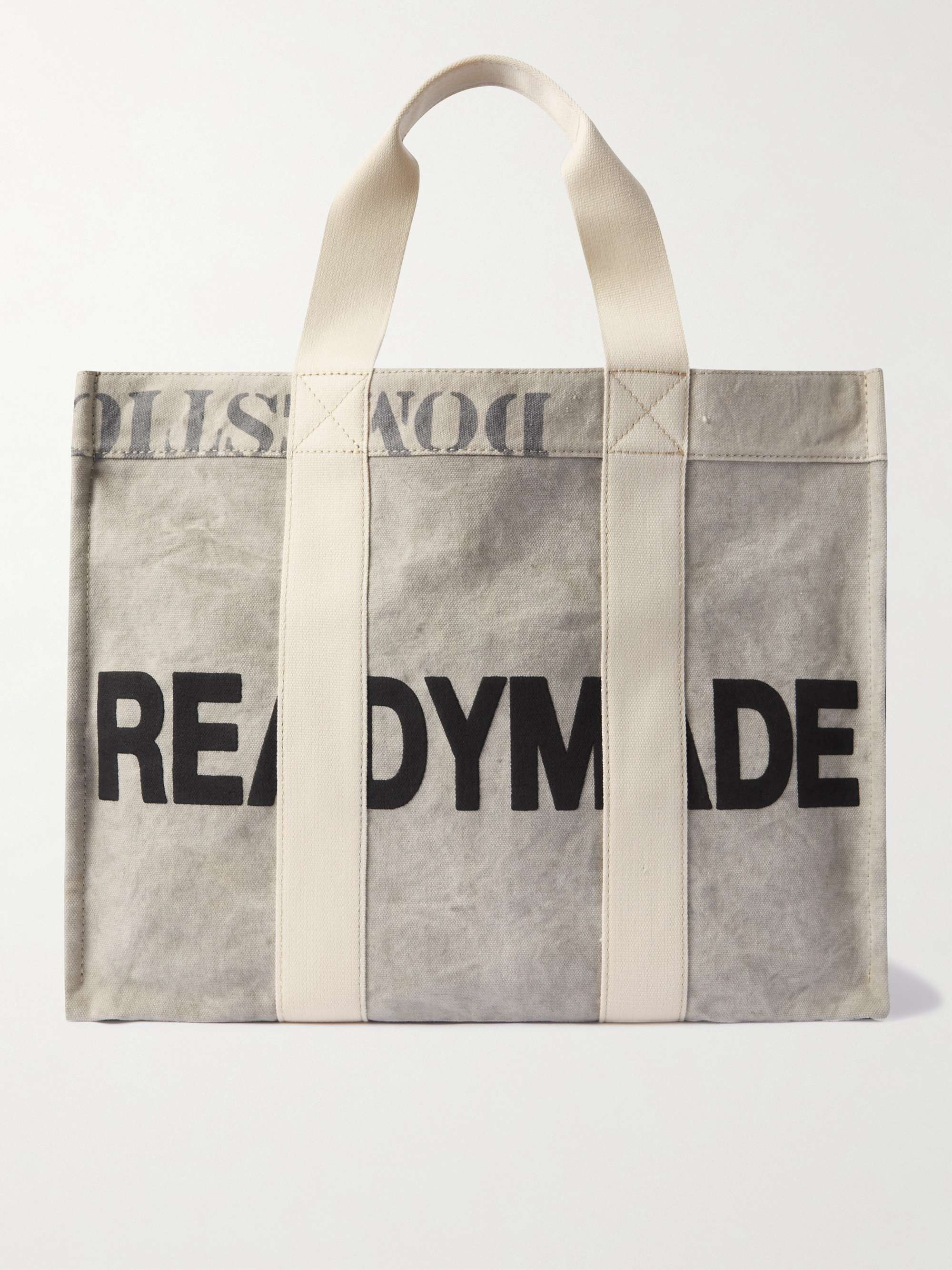 READYMADE Logo-Print Webbing-Trimmed Distressed Waxed Cotton-Canvas Tote Bag  for Men | MR PORTER