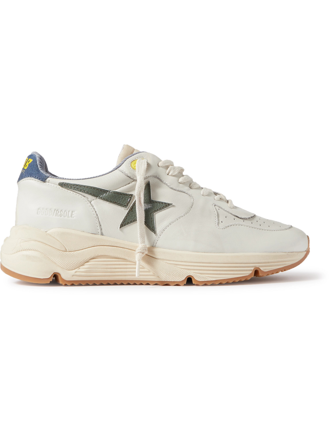 GOLDEN GOOSE RUNNING SOLE DISTRESSED LEATHER, NYLON AND SUEDE SNEAKERS