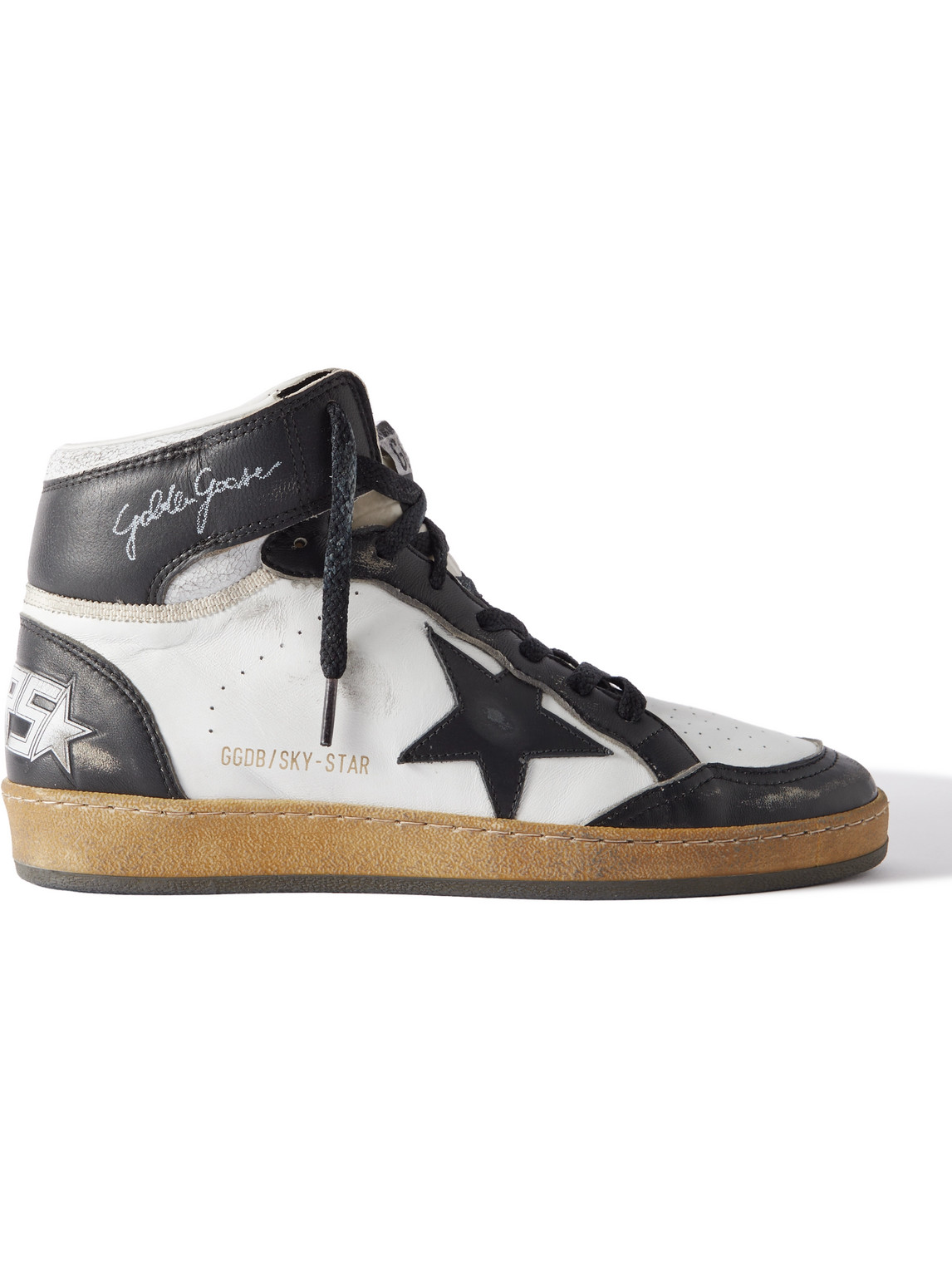 Shop Golden Goose Sky Star Suede-trimmed Distressed Leather High-top Sneakers In White