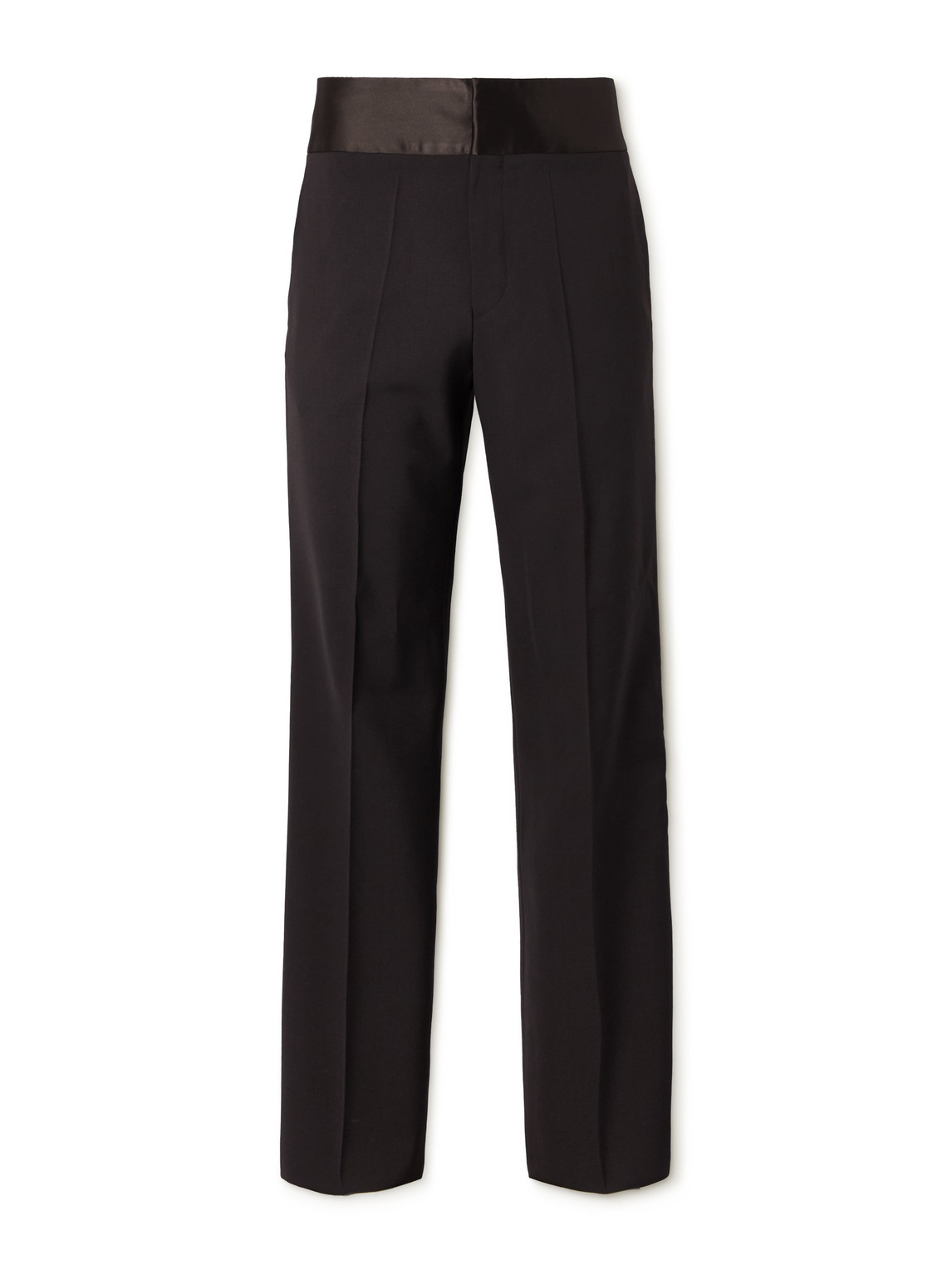 Straight-Leg Satin-Trimmed Wool Trousers