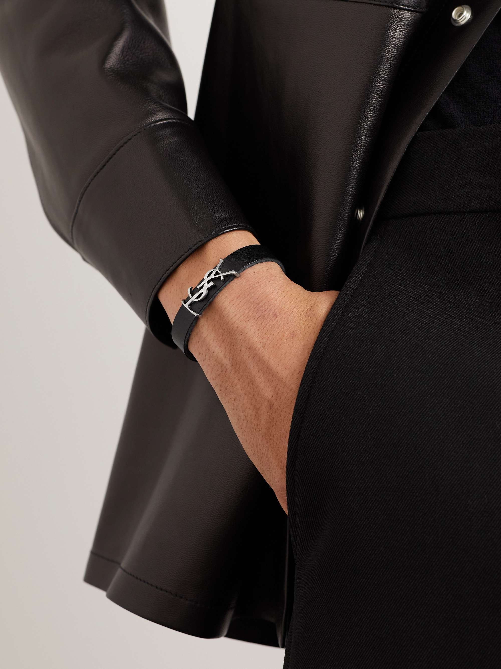 SAINT LAURENT Opyum Leather and Silver-Tone Bracelet for Men | MR PORTER