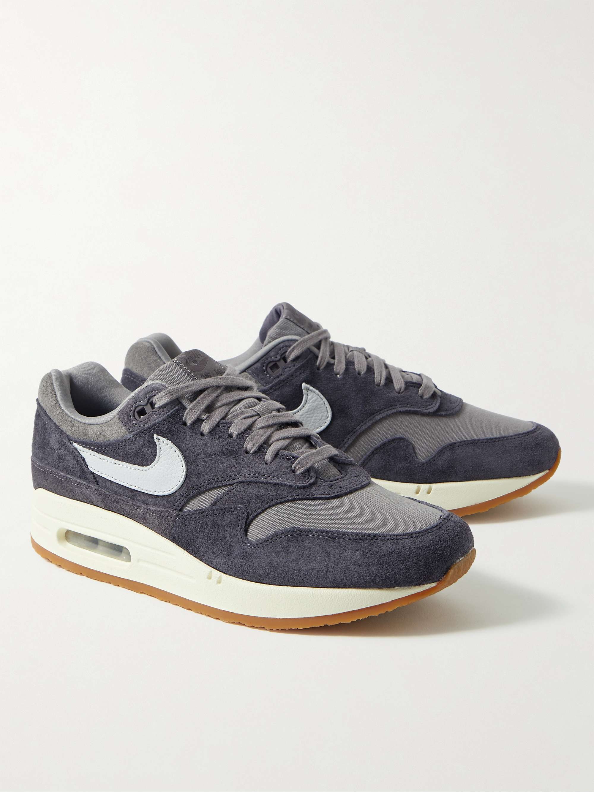 NIKE Air Max 1 Leather-Trimmed Suede and Canvas Sneakers | MR PORTER
