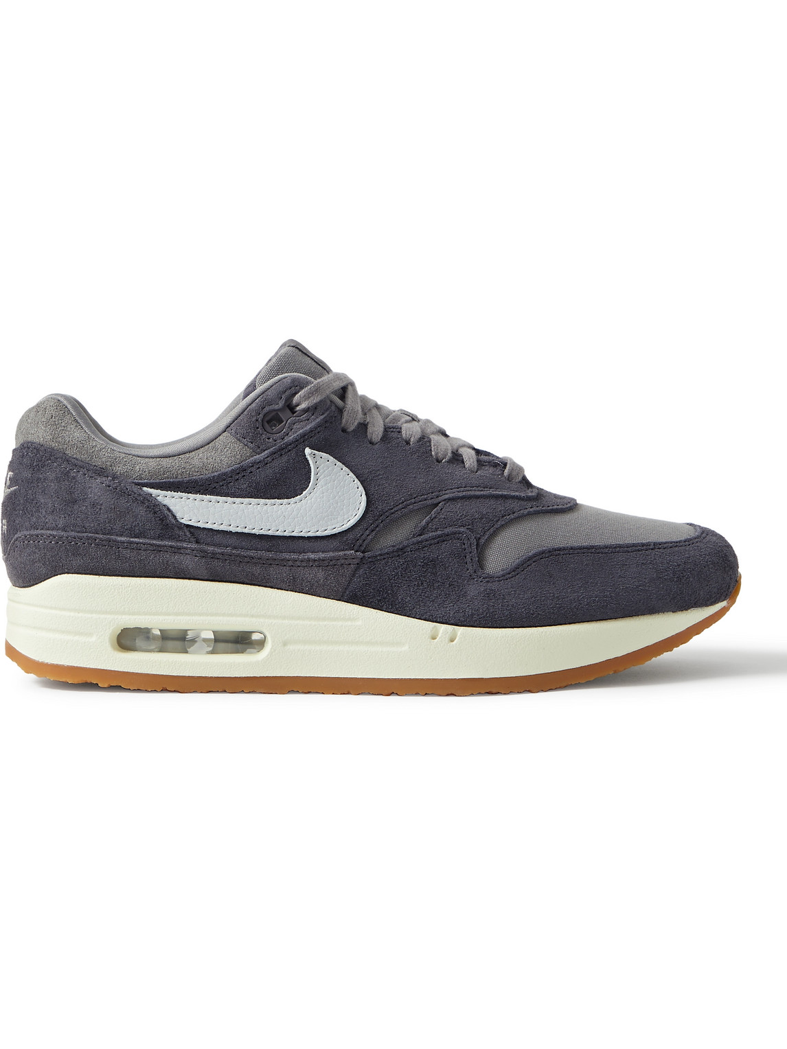 Nike Air Max 1 Leather-trimmed Suede And Canvas Sneakers In Grey | ModeSens