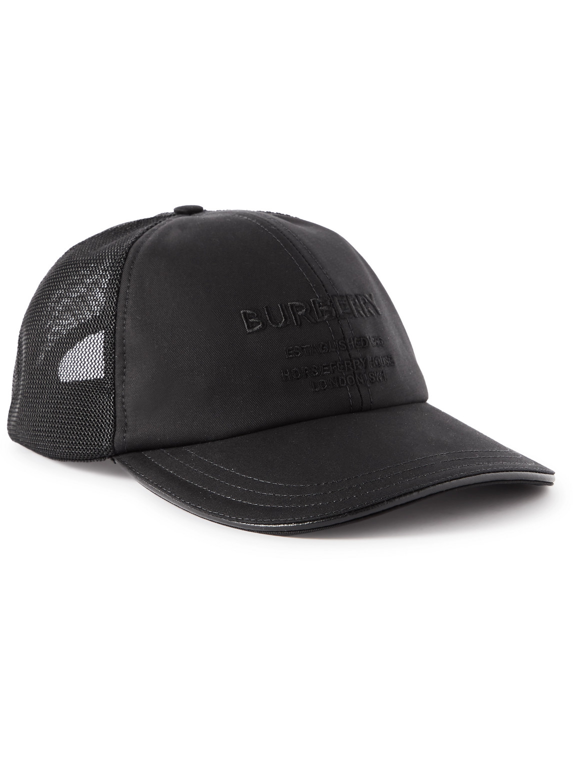 Shop Burberry Logo-embroidered Cotton-twill And Mesh Baseball Cap In Black