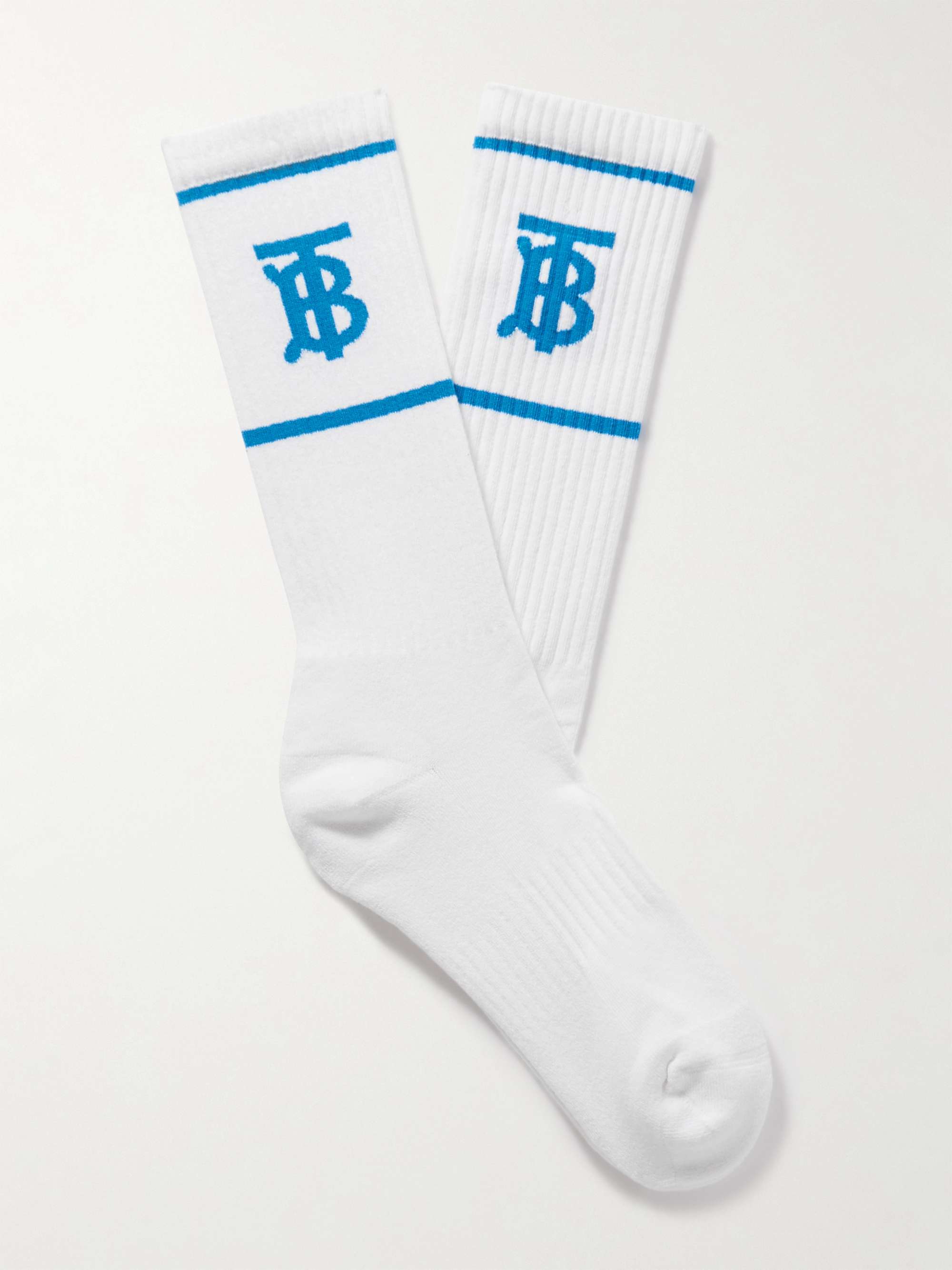 BURBERRY Ribbed Logo-Intarsia Stretch-Knit Socks for Men | MR PORTER