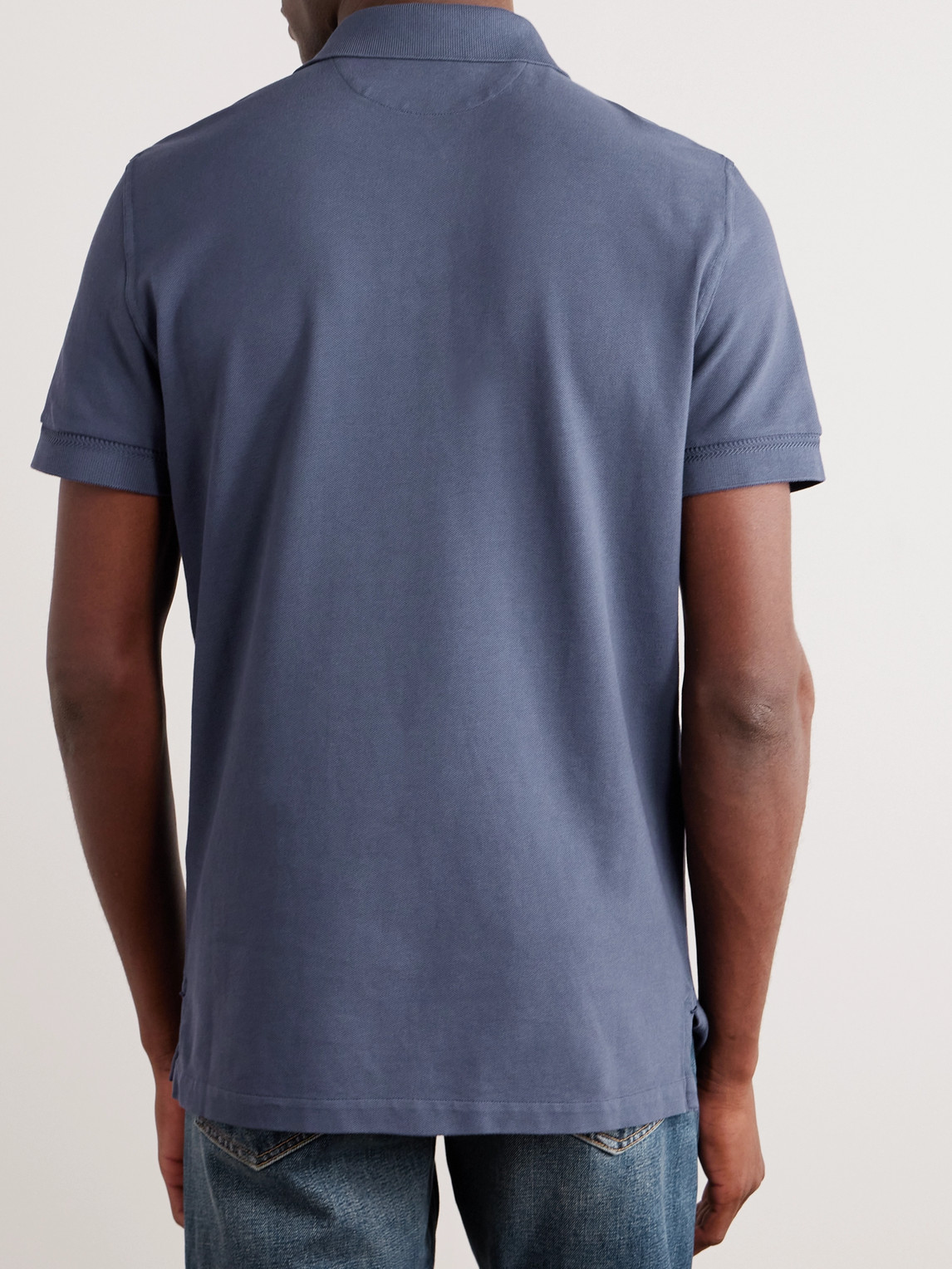 Shop Tom Ford Garment-dyed Cotton-piqué Polo Shirt In Blue
