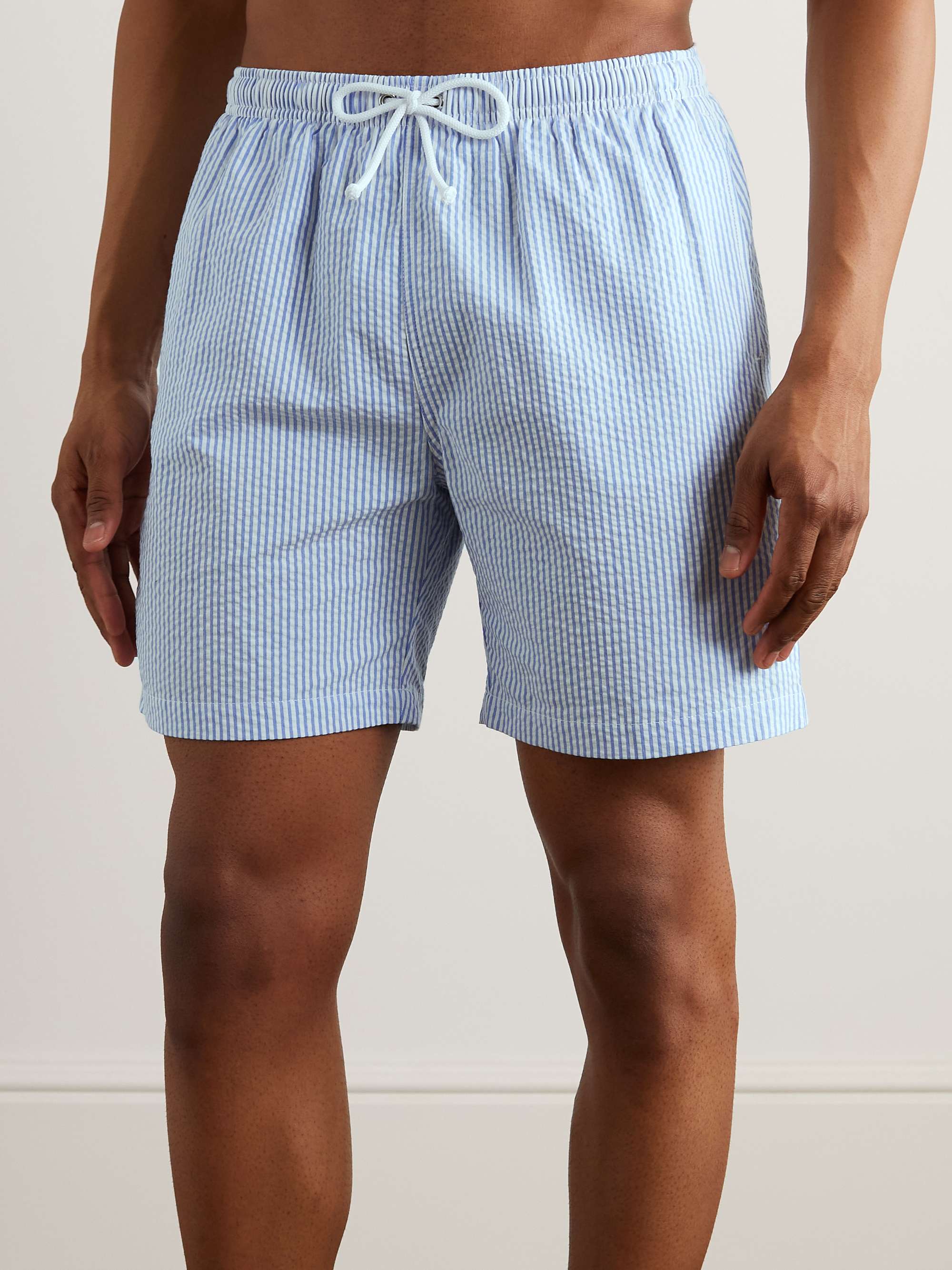 ANDERSON & SHEPPARD Straight-Leg Mid-Length Striped Seersucker Swim Shorts  for Men | MR PORTER
