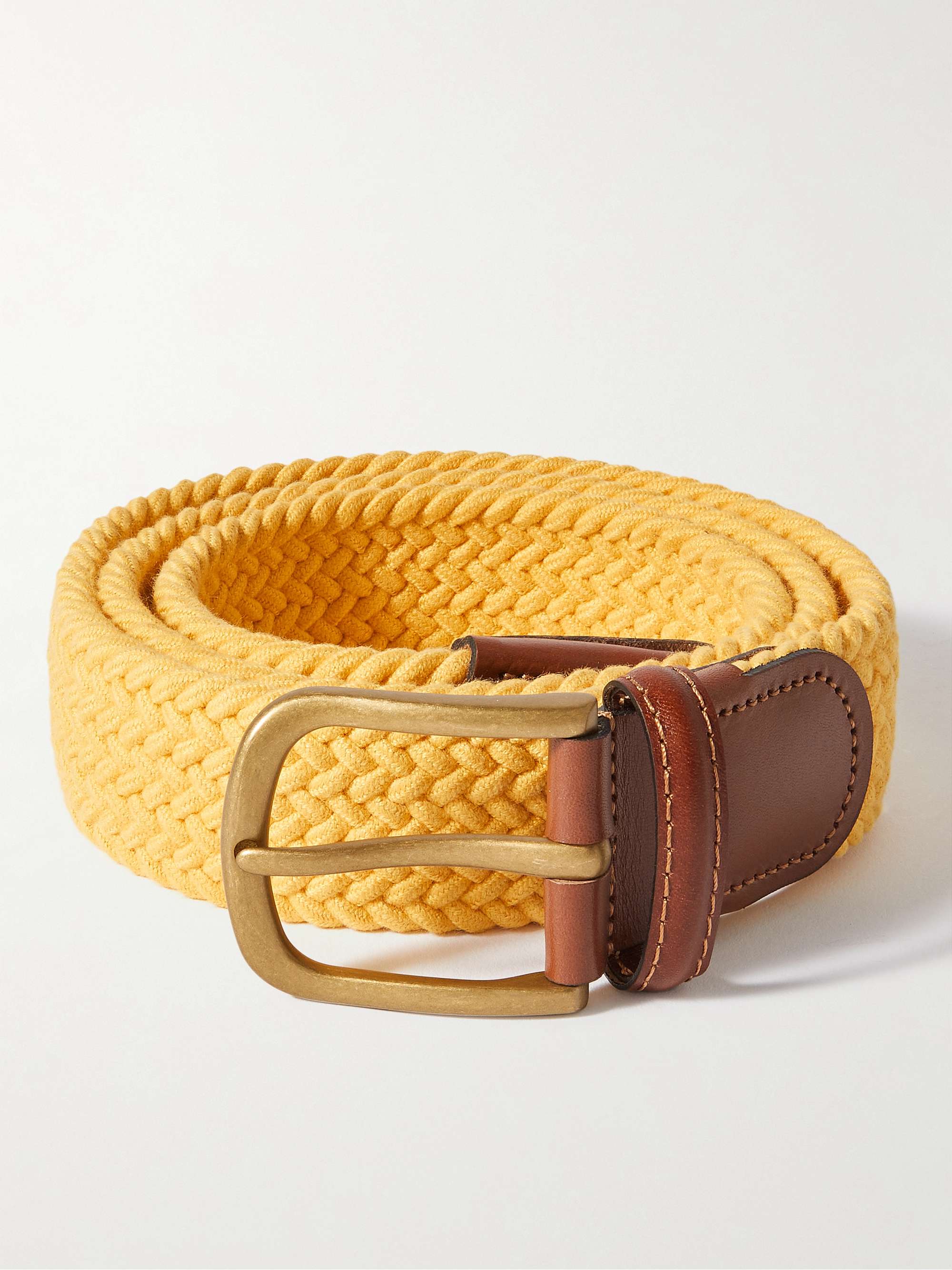 ANDERSON & SHEPPARD 3.5cm Leather-Trimmed Woven Stretch-Cotton Belt for Men  | MR PORTER