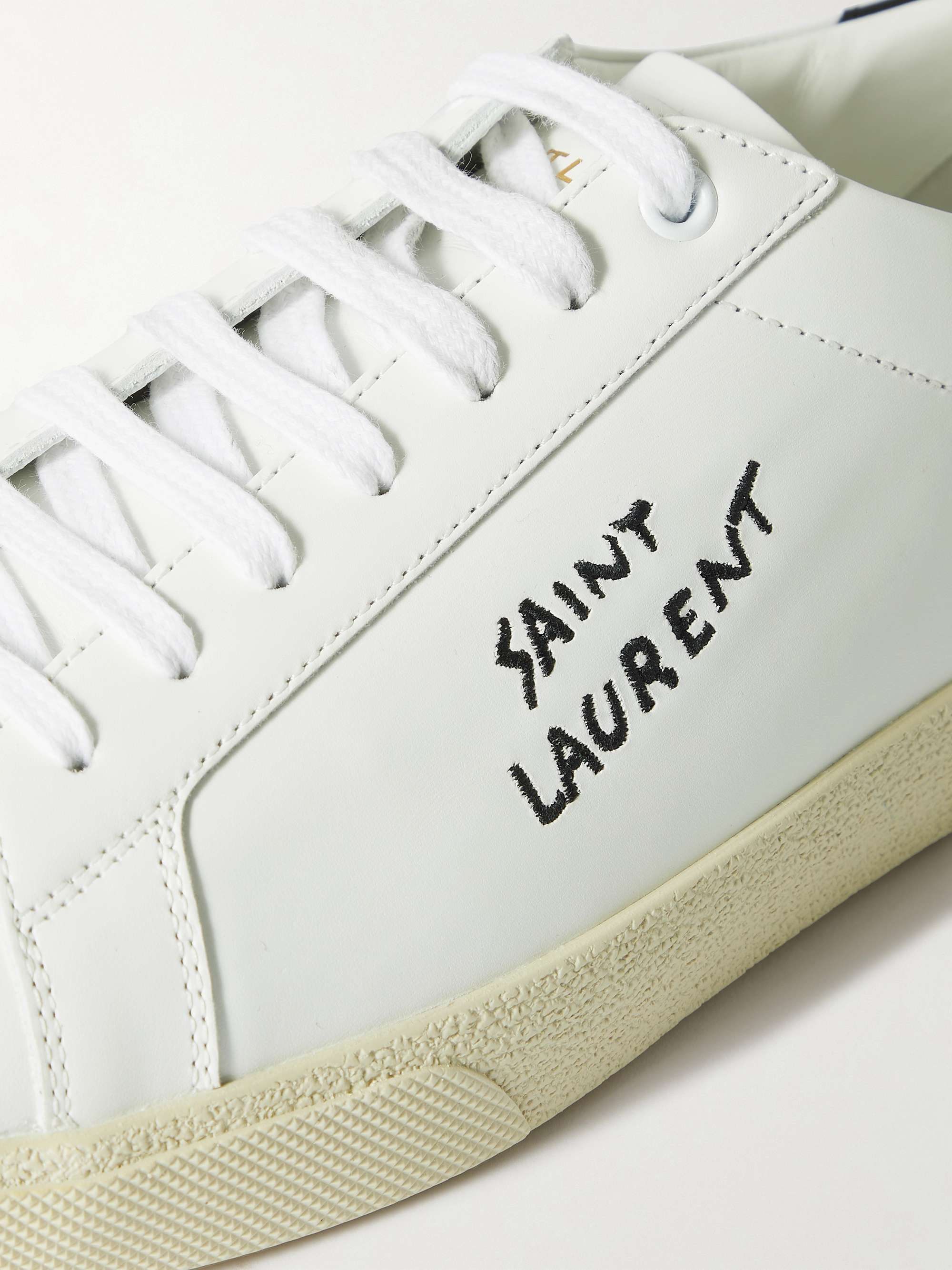 Court Classic Logo-Embroidered Leather Sneakers