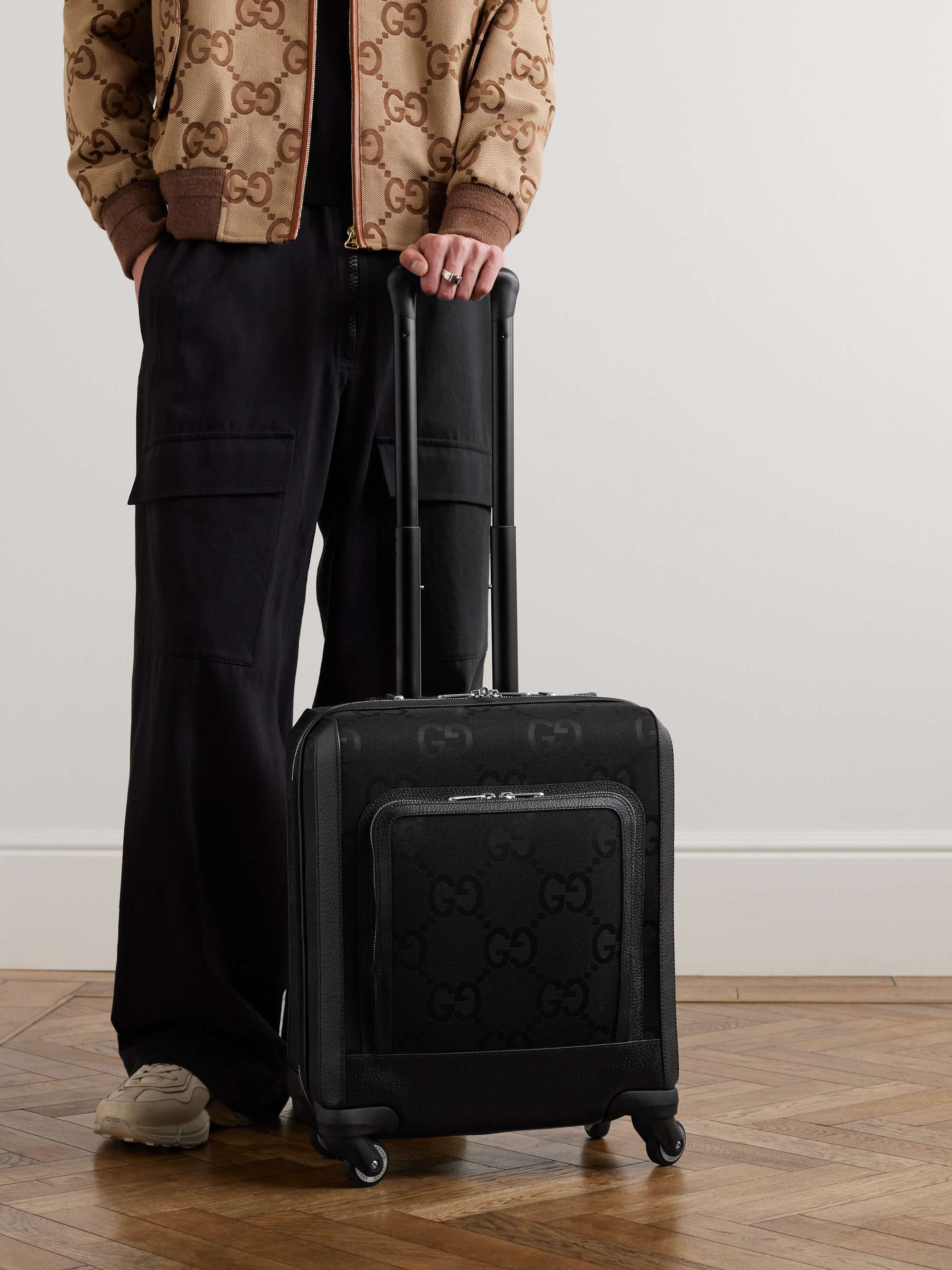 GUCCI Leather-Trimmed Monogrammed Canvas Carry-On Suitcase | MR PORTER