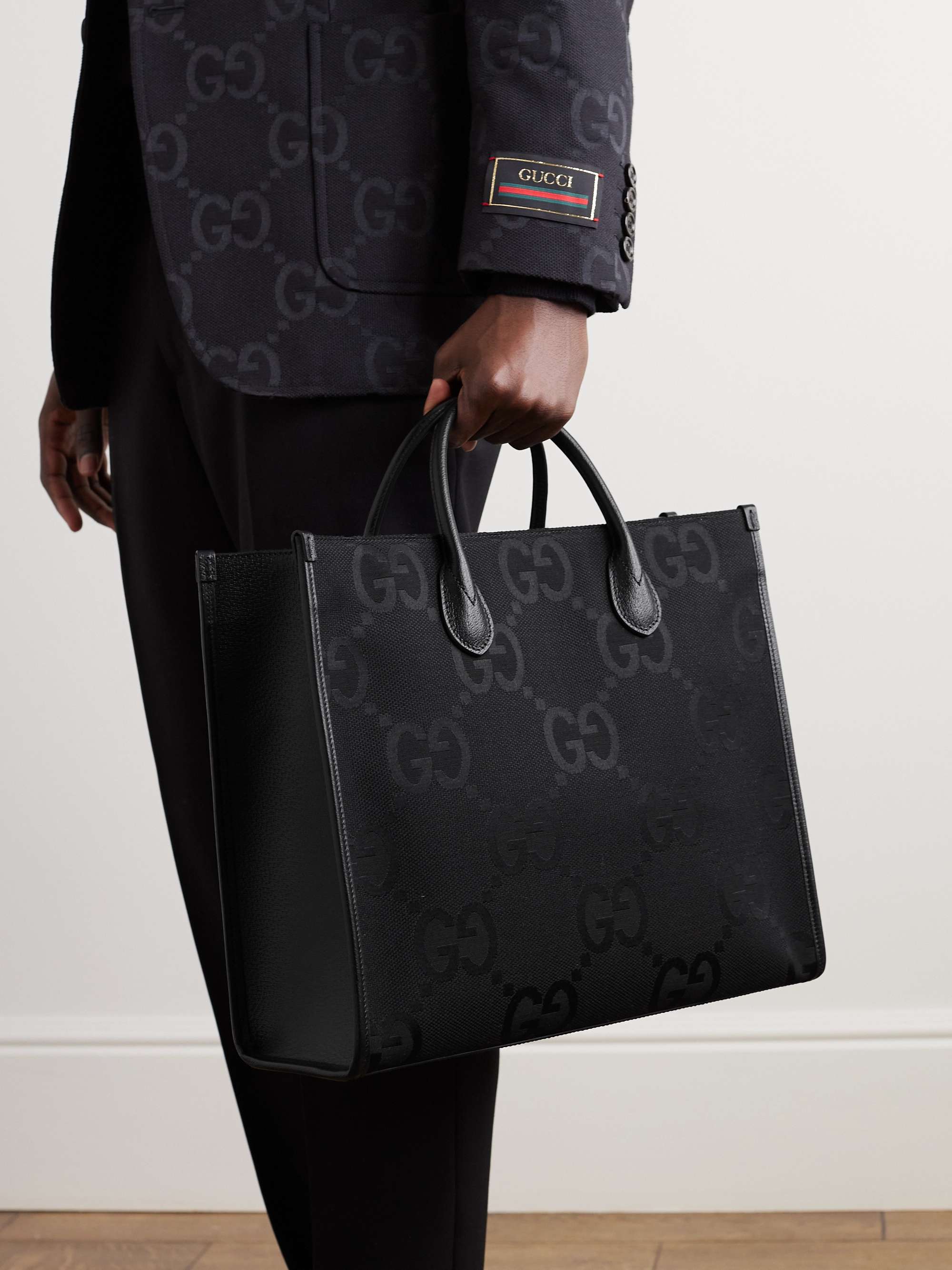 GUCCI Leather and Logo-Jacquard Tote Bag for Men | MR PORTER
