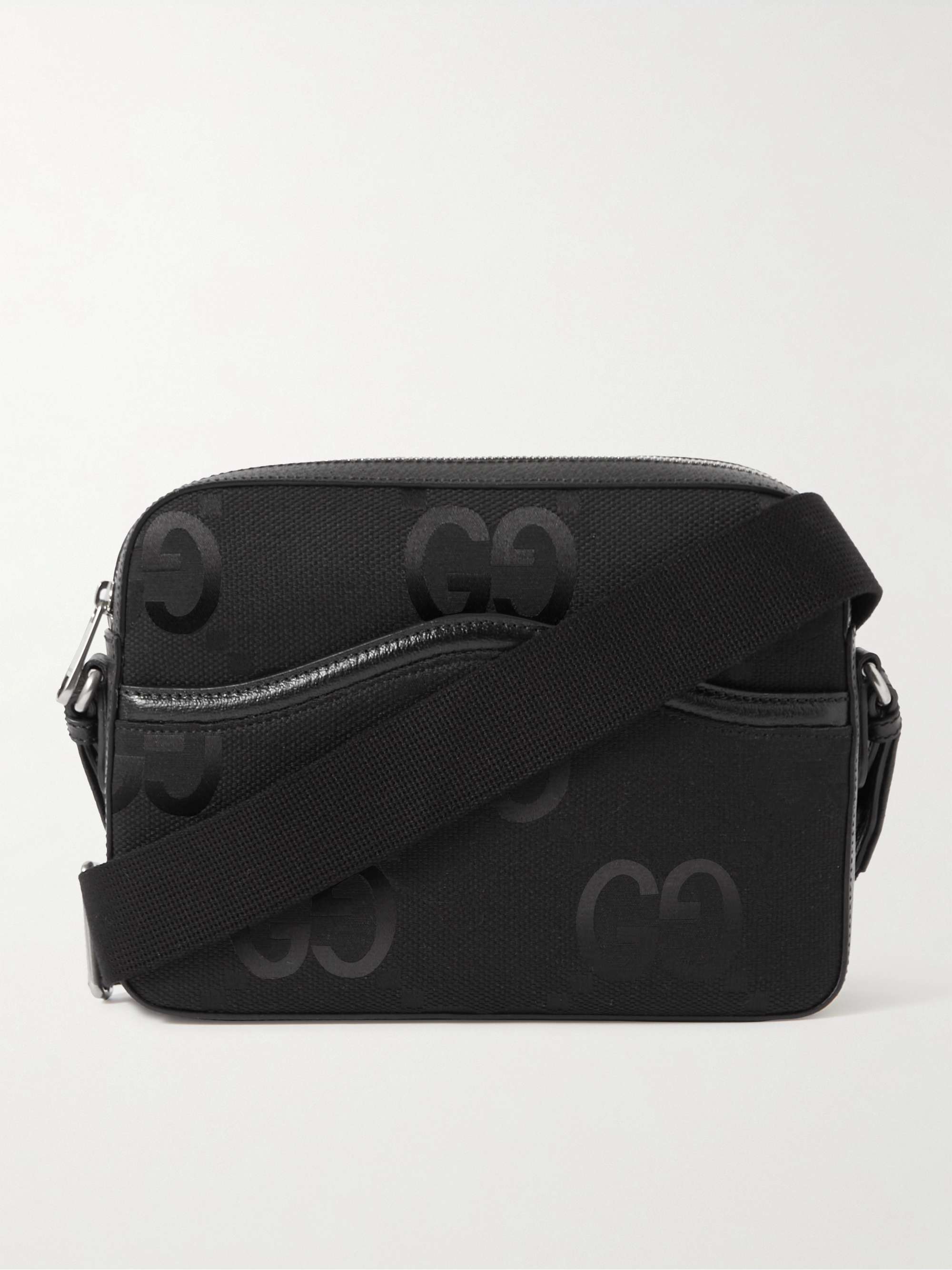Gucci Leather-Trimmed Monogrammed Coated-Canvas Messenger Bag - Men - Black Bags