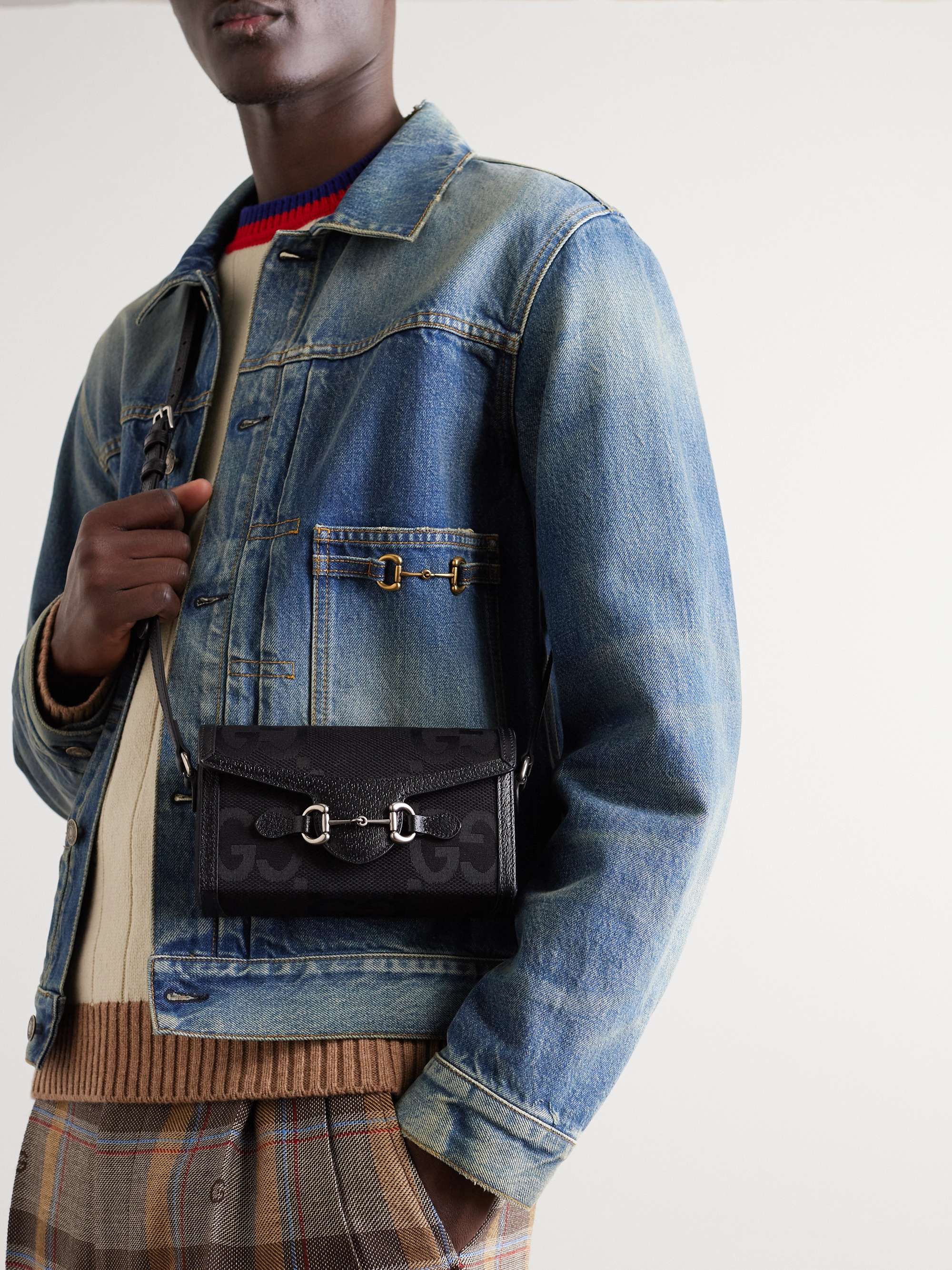 GUCCI GG Rétro Leather-Trimmed Coated-Canvas Messenger Bag for Men