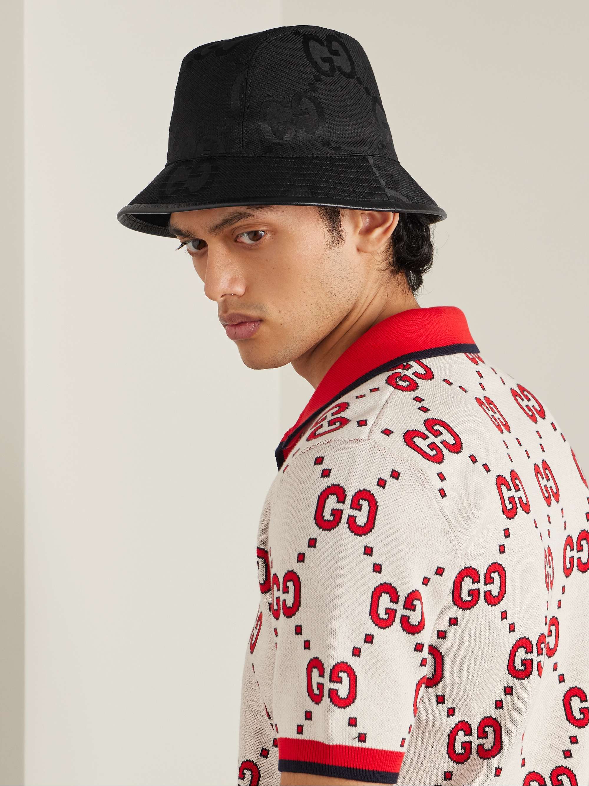 GUCCI Leather-Trimmed Monogrammed Cotton-Blend Canvas Bucket Hat for Men |  MR PORTER