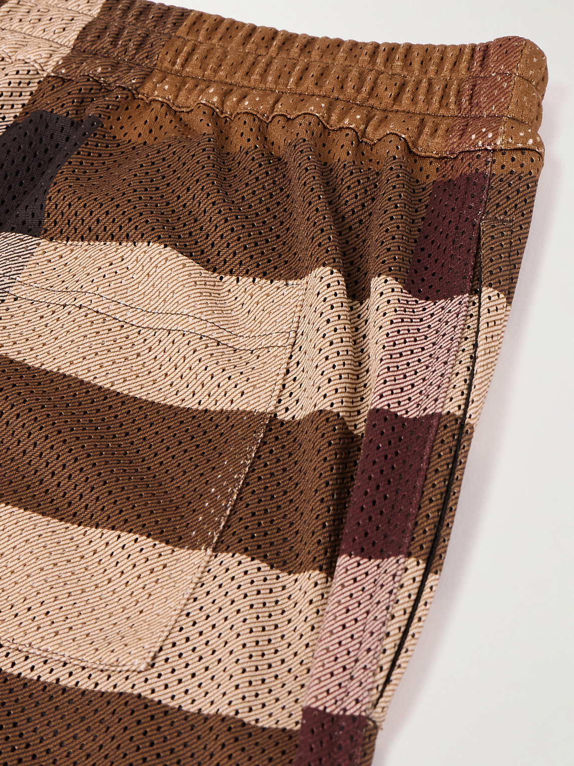 Shop Burberry Wide-leg Checked Mesh Shorts In Brown