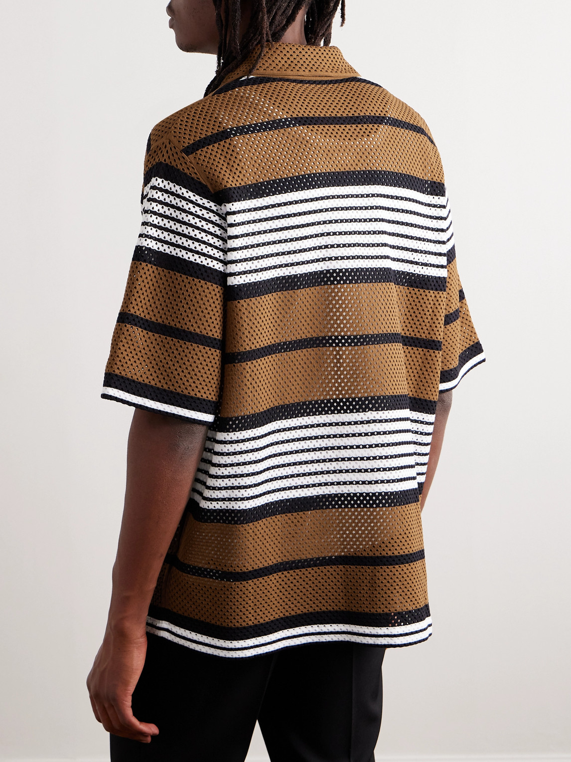 Shop Burberry Striped Mesh Shirt In Brown
