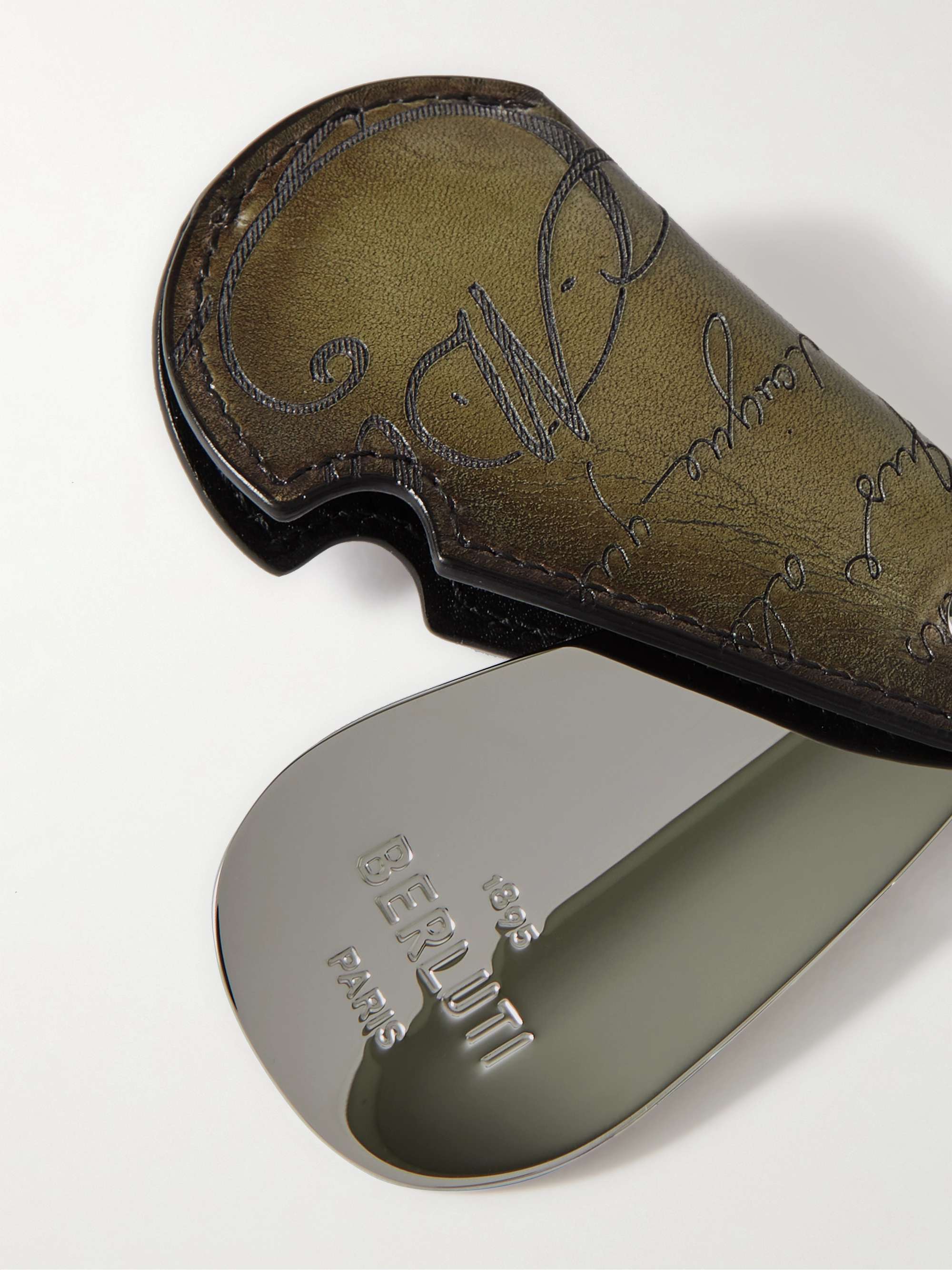 BERLUTI Portachiavi calzascarpe in pelle Venezia e metallo argentato Scritto