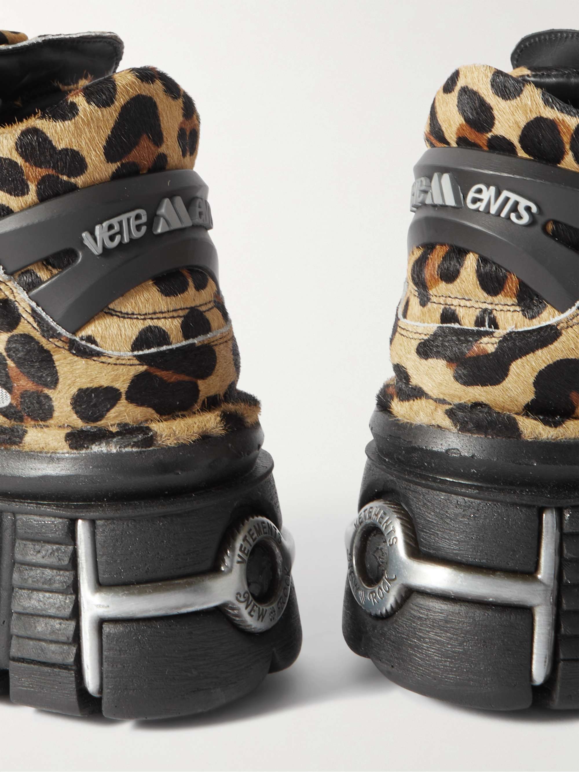 VETEMENTS + New Rock Embellished Leopard-Print Pony Hair Platform Sneakers  for Men | MR PORTER